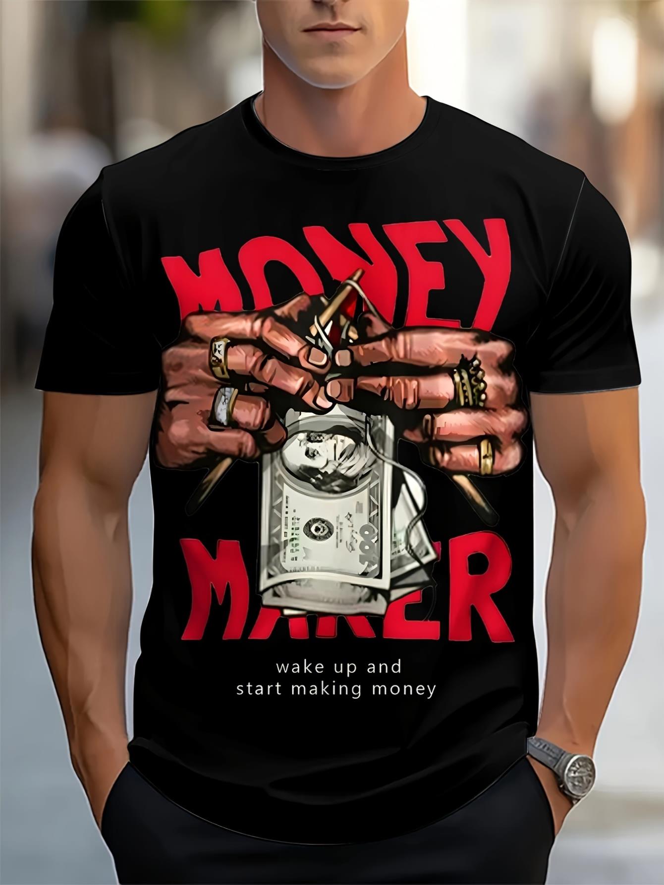 thumbnail image 2 of Hands With Money Print Men's Crew Neck Fashionable Short Sleeve Sports T-shirt, Comfortable And Versatile, For Summer And Spring, Athletic Style, Comfort Fit T-Shirt, As Gifts Tee For Adult, Men, Wom, 2 of 7