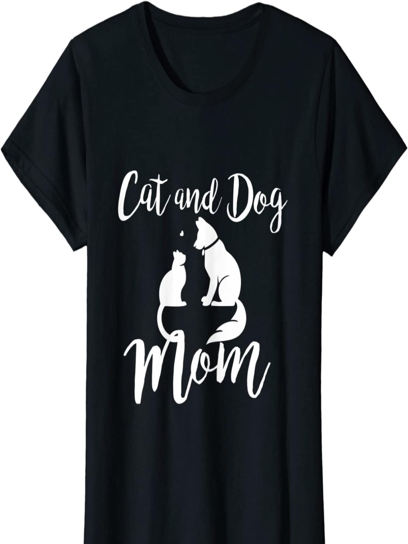 thumbnail image 2 of Pets Animals Cats and Dogs Women T-Shirt Cat Mom Dog Dad Puppy Tee For Adult, Men, Women, Teen, Teenager, Adolescent,Youth, 2 of 5