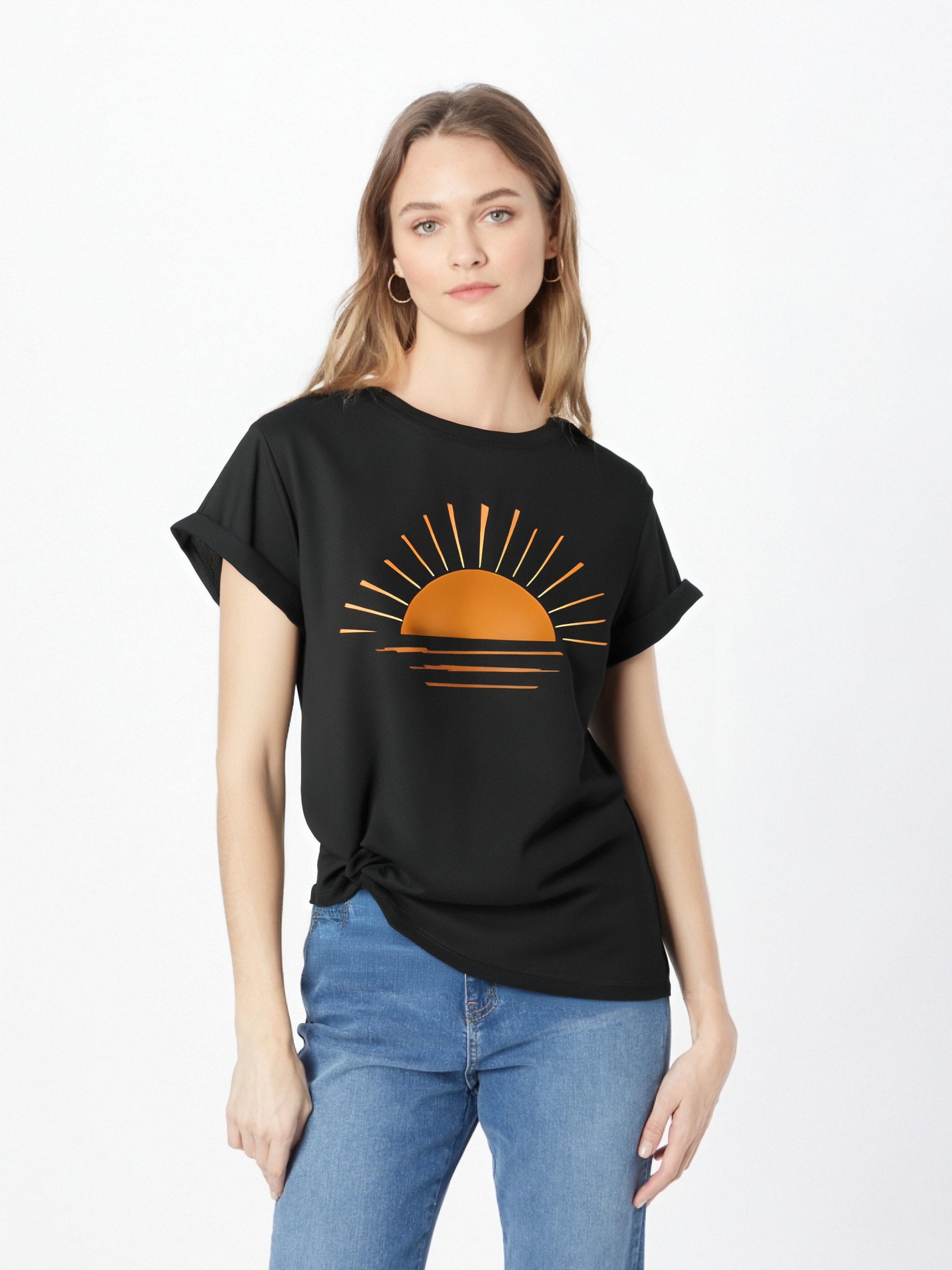 thumbnail image 1 of Camiseta deportiva retro de manga corta con cuello redondo y estampado de sol para mujer, estilo vintage, ideal para verano, para adultos, hombres, mujeres, adolescentes, jóvenes., 1 of 8
