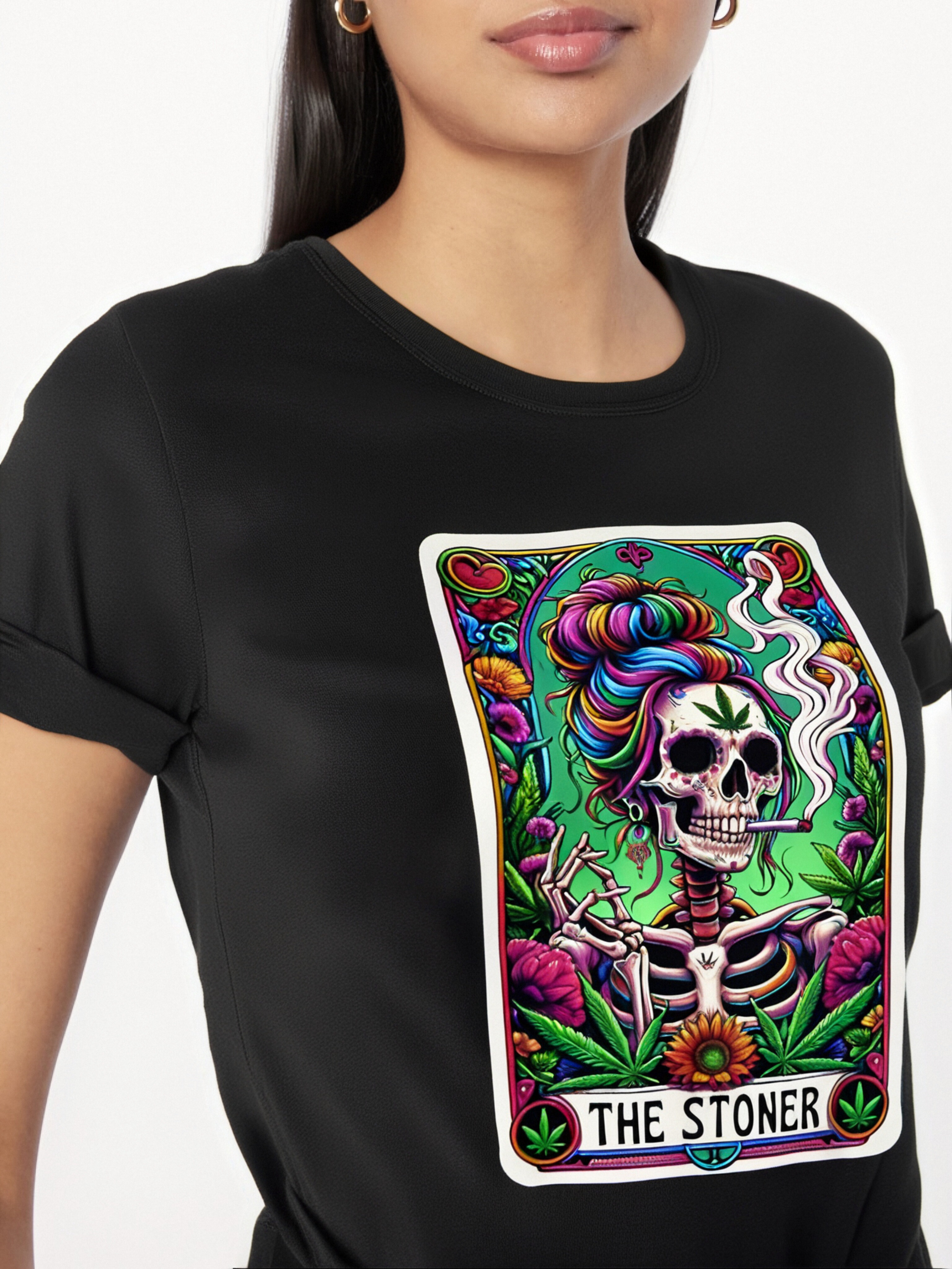 thumbnail image 1 of Women's Vintage Skull Cartoon Graphic - Casual Short Sleeve, Crew Neck, Stretchy Polyester Blend, Machine Washable Tee For Adult, Men, Women, Teen, Teenager, Adolescent, Youth, 1 of 6