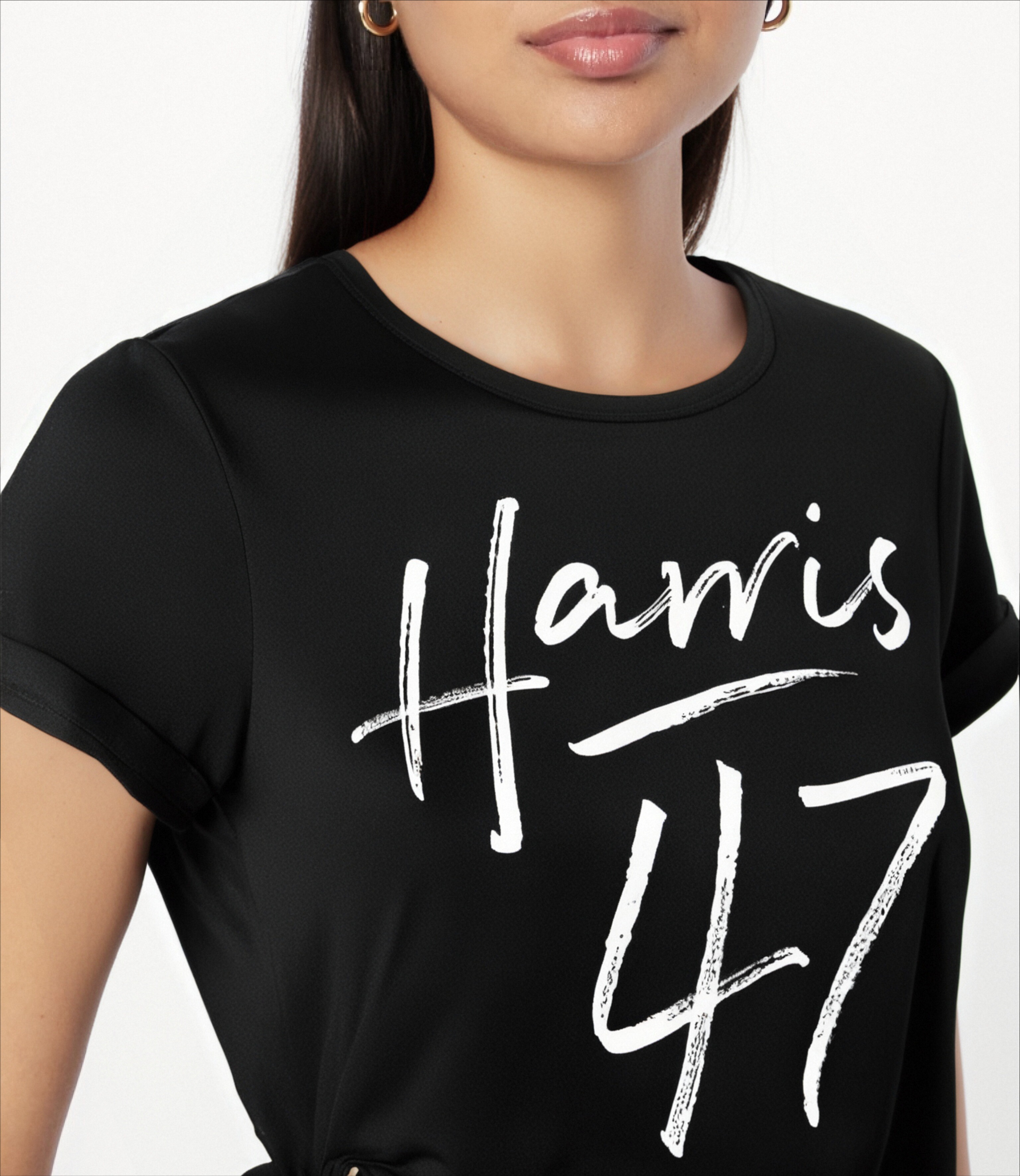 thumbnail image 1 of Camiseta gráfica Harris 47: cuello redondo informal, manga corta para mujer, algodón elástico, lavable a máquina, estampado, cuello redondo, estilo informal, para uso general, deportiva., 1 of 5