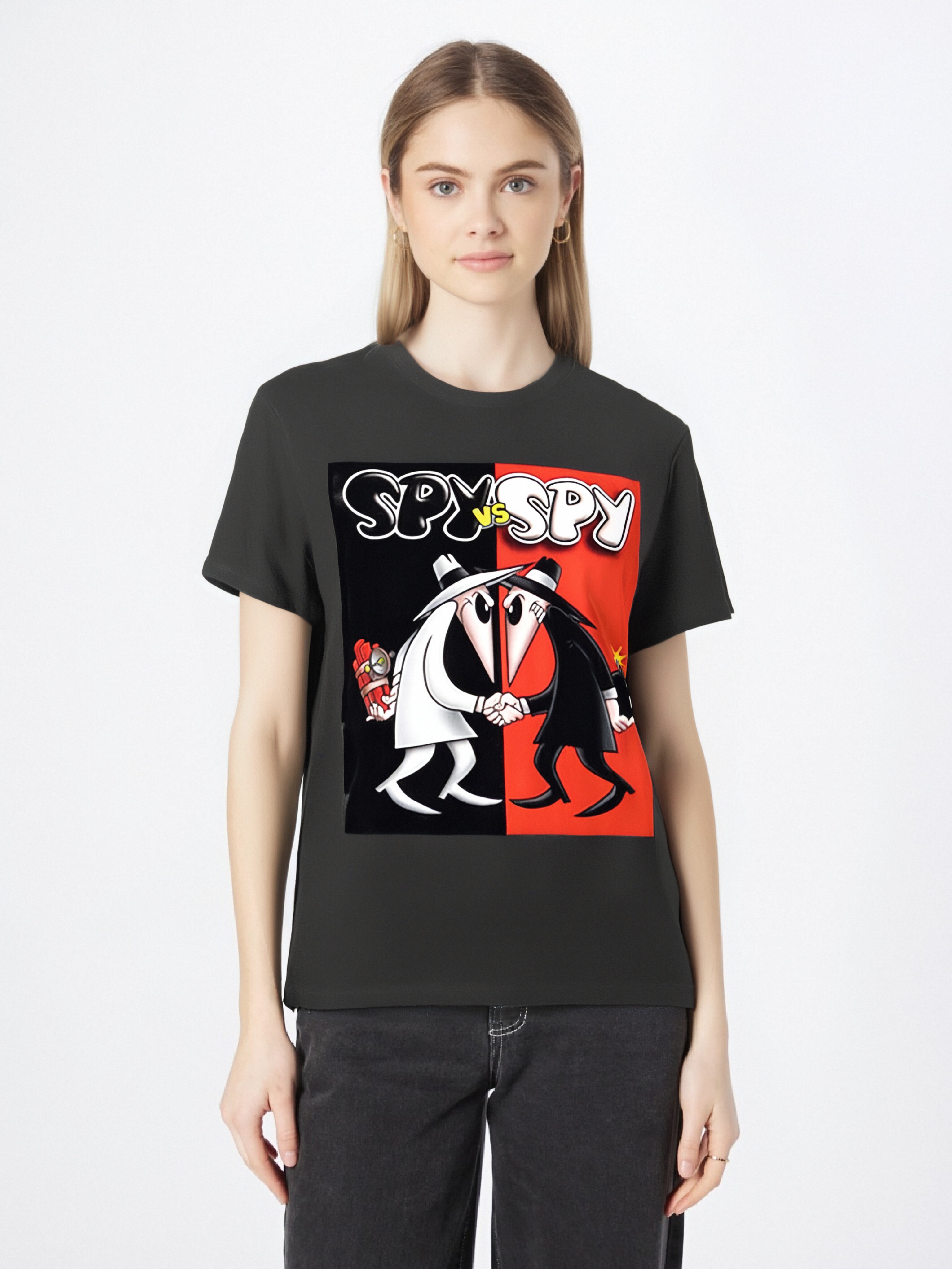 thumbnail image 1 of Camiseta de manga corta con estampado de Spy vs Spy para hombre, color negro, ideal para adultos, hombres, mujeres, adolescentes, jóvenes y deportes casuales., 1 of 6