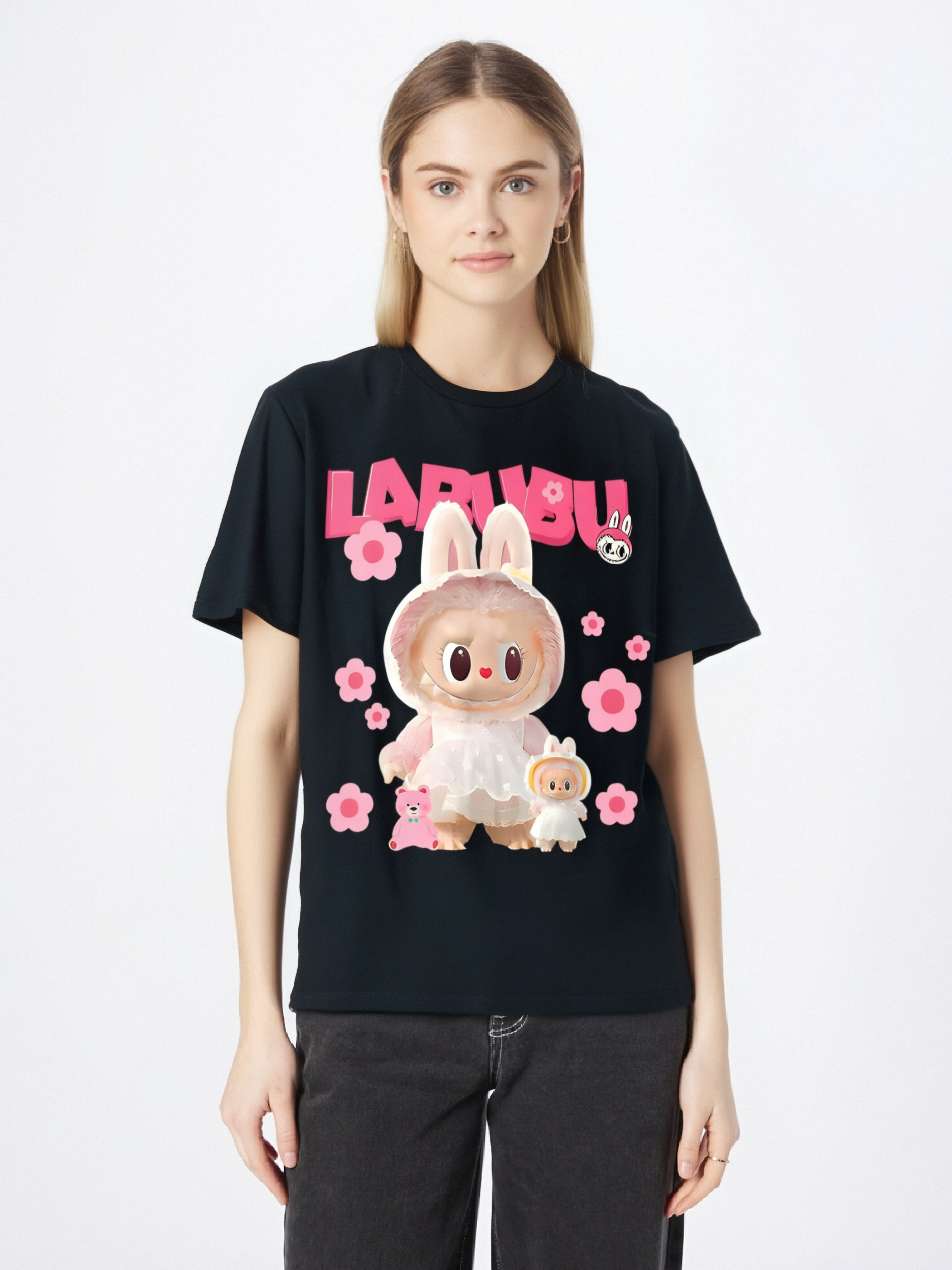 thumbnail image 1 of Camiseta rosa divertida "Labubu Lover" de "Labubu The Monsters" (220 g, 100 % algodón) para adultos, hombres, mujeres, adolescentes, jóvenes y deportes casuales., 1 of 6