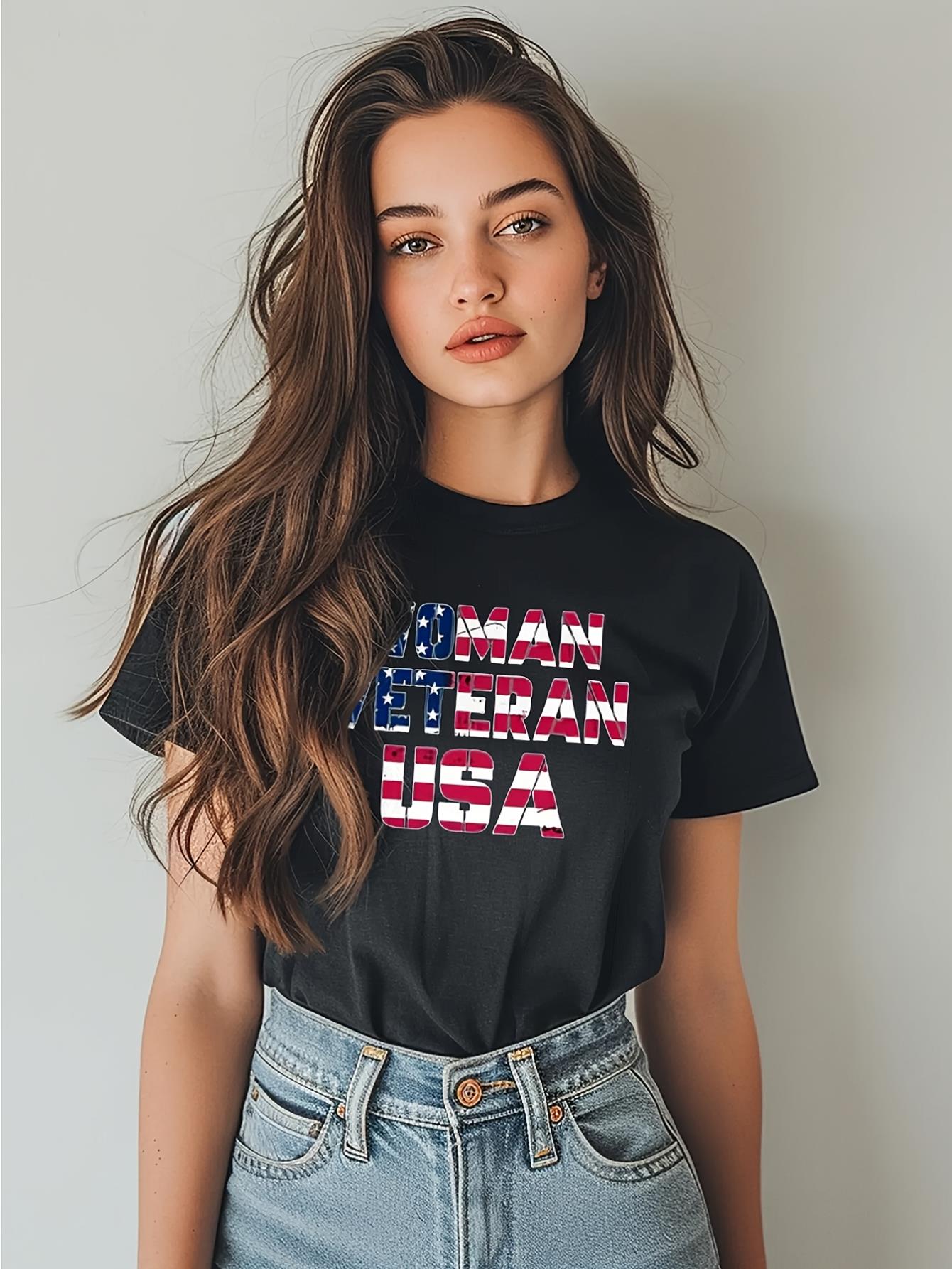 thumbnail image 2 of Camiseta patriótica "Veterana de EE. UU." - 100 % algodón, informal, cuello redondo, manga corta, ideal para celebraciones de verano y ropa informal. Para adultos, hombres, mujeres, adolescentes, jóv, 2 of 7