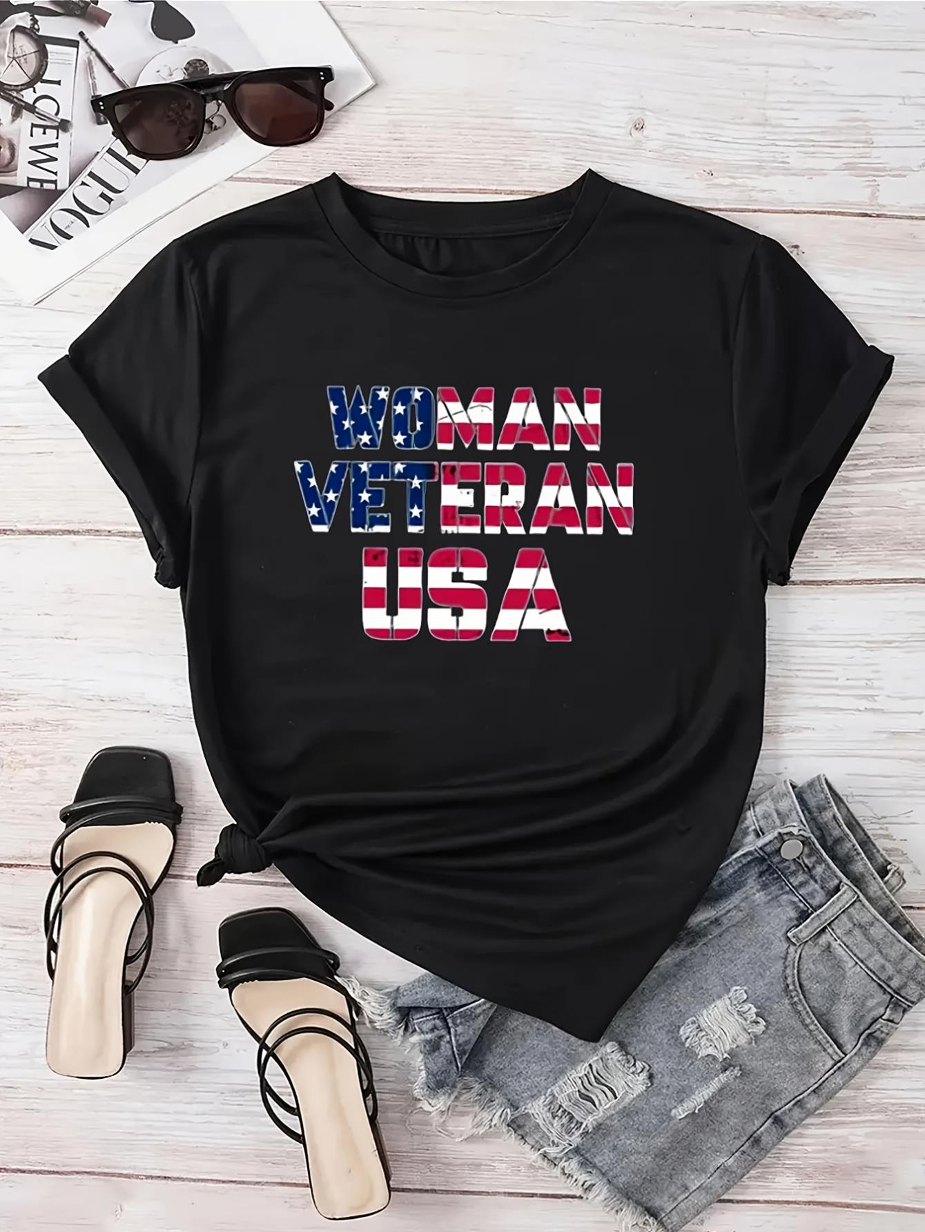 thumbnail image 4 of Camiseta patriótica "Veterana de EE. UU." - 100 % algodón, informal, cuello redondo, manga corta, ideal para celebraciones de verano y ropa informal. Para adultos, hombres, mujeres, adolescentes, jóv, 4 of 7