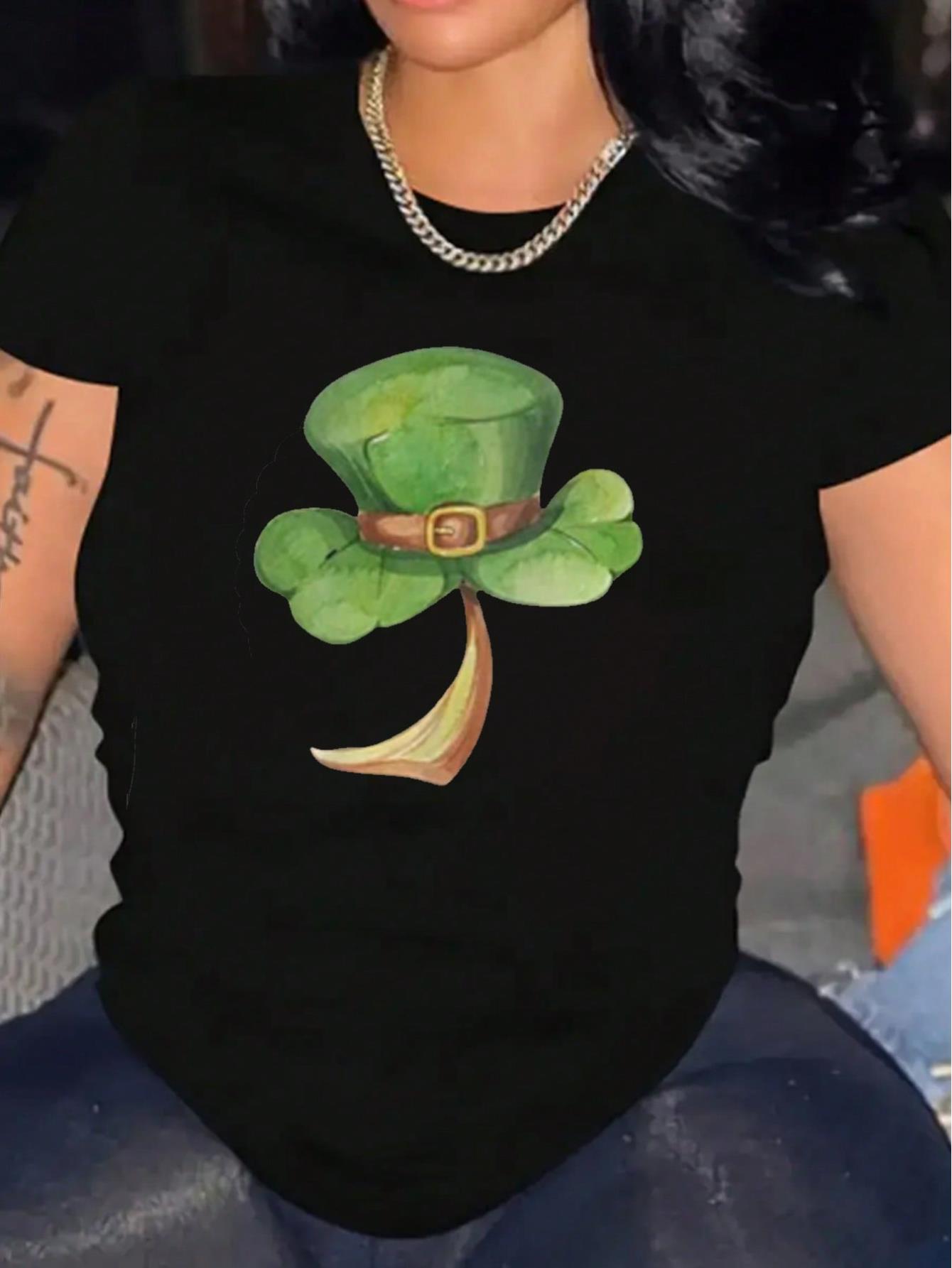 thumbnail image 1 of Women's St. Patrick's Day Lucky Grass Print Shirt Cotton T-Shirt Soft, Breathable, Comfort-Fit Crew Neck Tee, 1 of 5