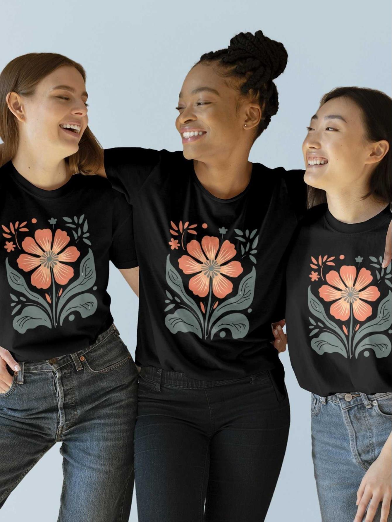 thumbnail image 3 of 1pc, Beautiful Flowers, Valentine'S Day, Women'S T-shirt, Short Sleeved, Comfortable and Breathable, Suitable for All Seasons, Women'S Clothing, Daily Leisure, Birthday Gift, Holiday Gift, New Year'S, 3 of 8