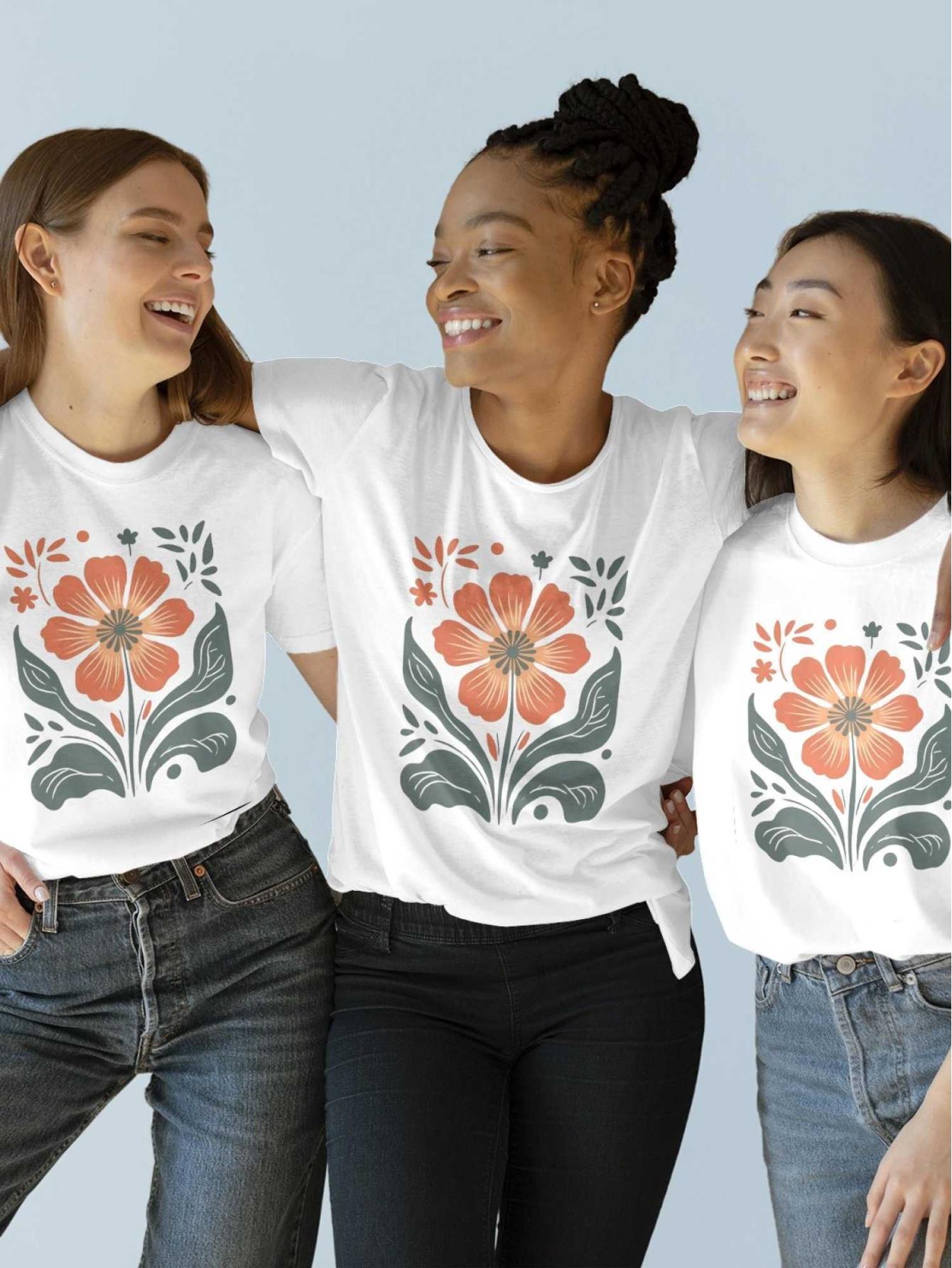 thumbnail image 4 of 1pc, Beautiful Flowers, Valentine'S Day, Women'S T-shirt, Short Sleeved, Comfortable and Breathable, Suitable for All Seasons, Women'S Clothing, Daily Leisure, Birthday Gift, Holiday Gift, New Year'S, 4 of 8