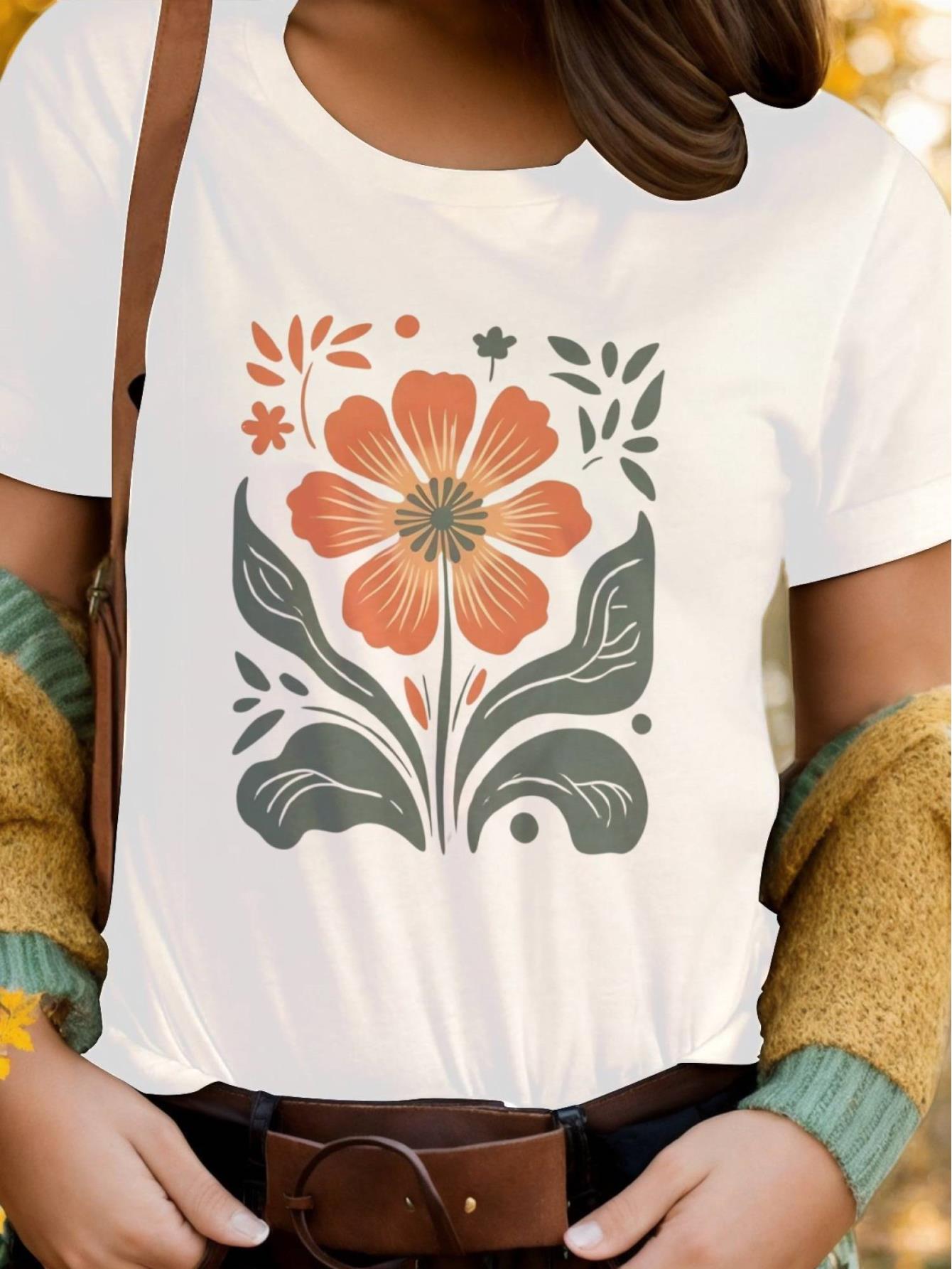 thumbnail image 2 of 1pc, Beautiful Flowers, Valentine'S Day, Women'S T-shirt, Short Sleeved, Comfortable and Breathable, Suitable for All Seasons, Women'S Clothing, Daily Leisure, Birthday Gift, Holiday Gift, New Year'S, 2 of 8
