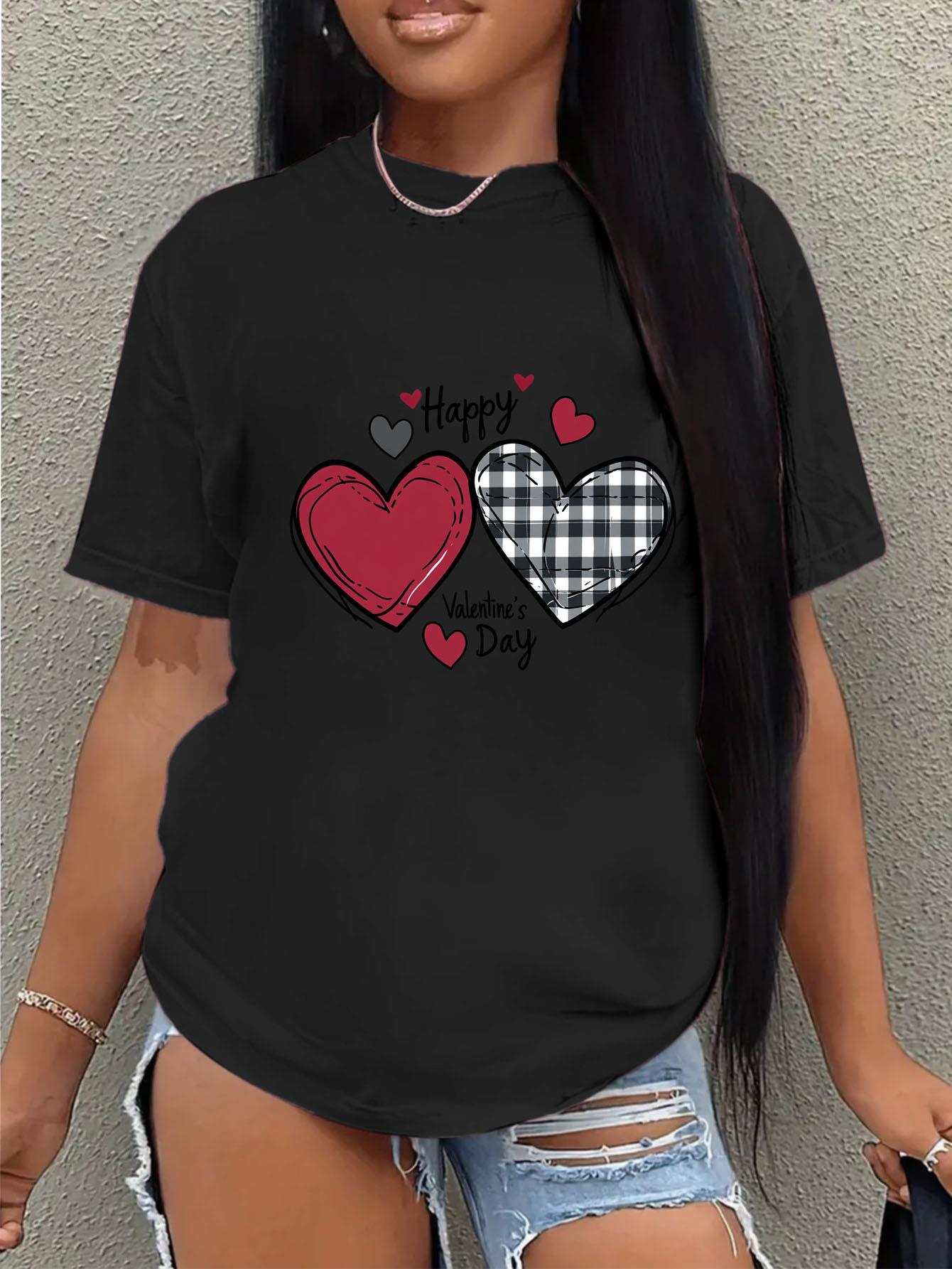 thumbnail image 2 of Happy Valentine's Day" Heart Print T-Shirt for Women - Casual, Easy-Care, Comfortable Polyester Blend, Mid-Stretch with Round Neckline - Perfect for Spring/Summer/Fall, Machine Washable, Valentine's, 2 of 8
