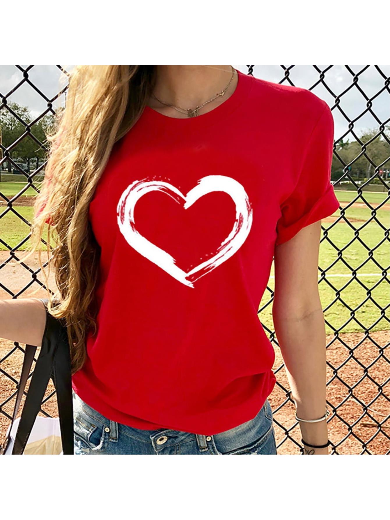 thumbnail image 4 of asdoklhq Womens Plus Size Tops Clearance, Women Valentine's Day Print Short Sleeve T-shirt Novelty Graphic Tops, 4 of 8