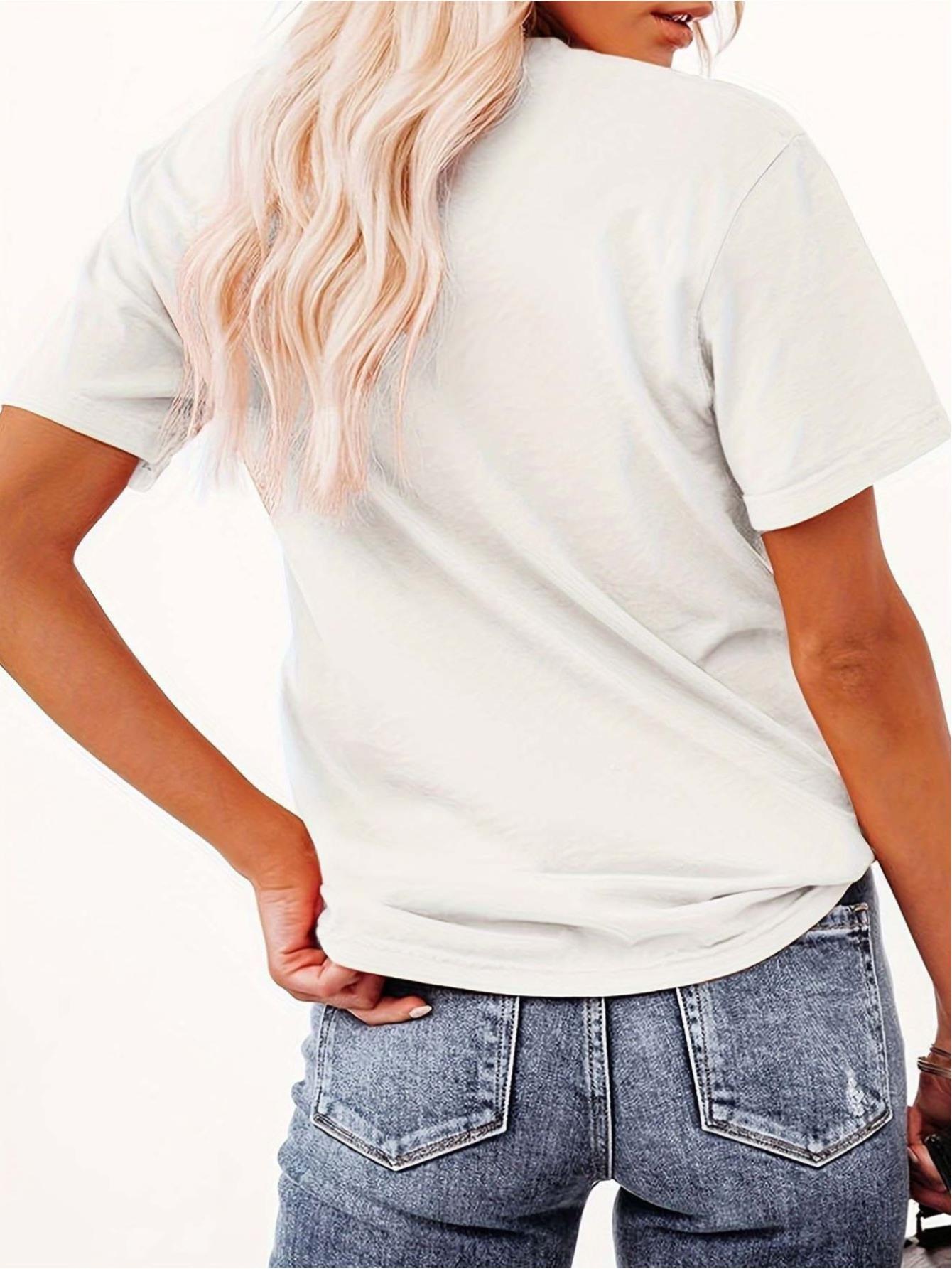 thumbnail image 3 of Women's Easter Bunny Graphic T-Shirt - Casual Crew Neck, Short Sleeve, Machine Washable - White with Colorful Lettering and Rabbit Design, Perfect for Spring, Summer Top|Easter Themed|Knit Texture, 3 of 8