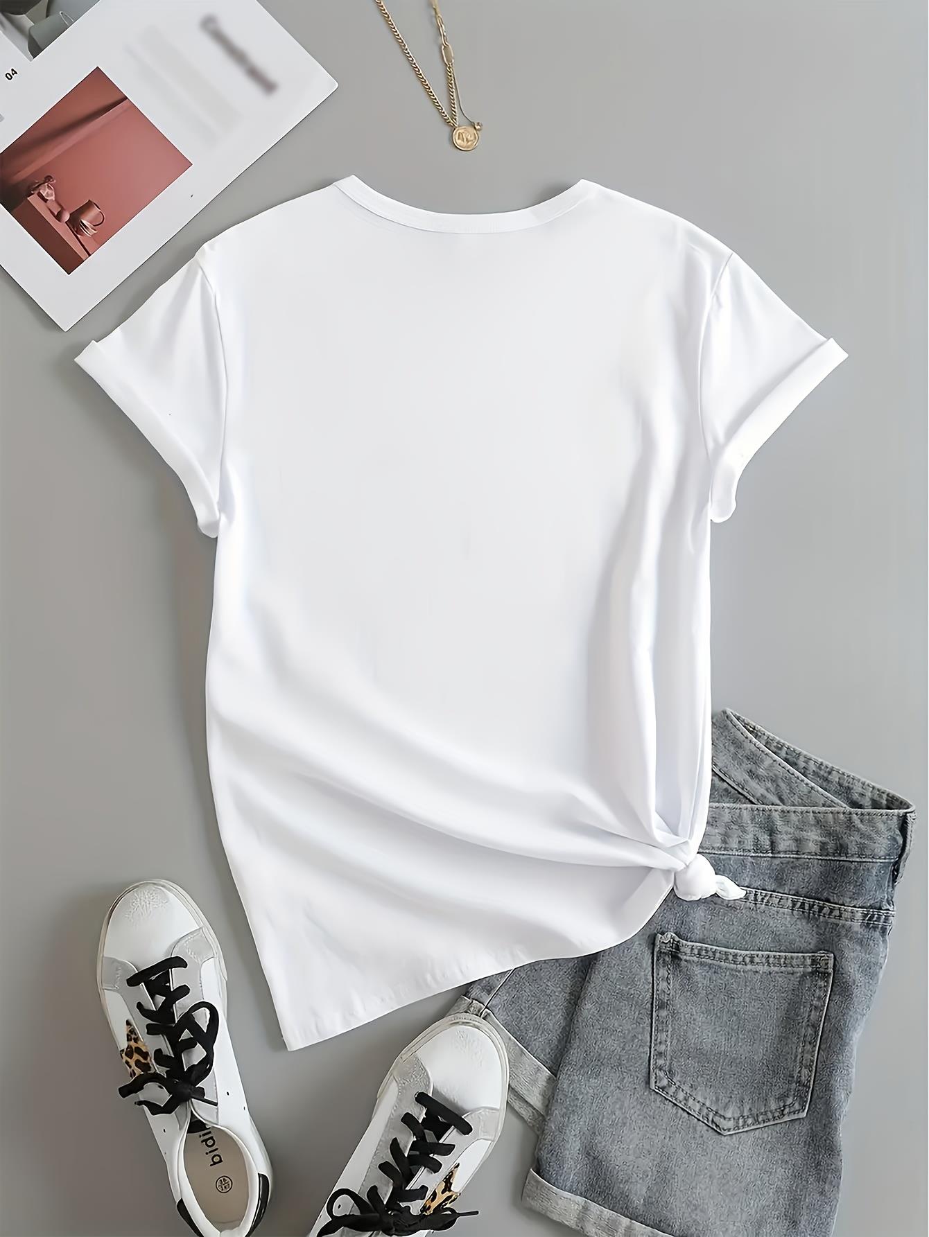 thumbnail image 3 of Women's Heather Gray Graphic Tee with Rabbit & Heart Design - Casual Short Sleeve Crew Neck Top, Perfect for Spring & Summer, Leisure Style, 3 of 5