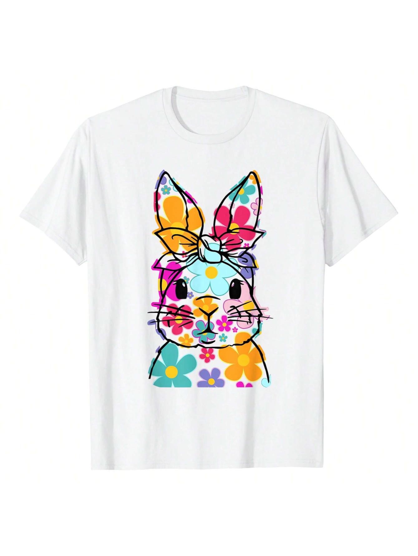 thumbnail image 1 of Happy Easter Bunny Daisy Floral Easter Bunny Face Women's T-Shirt, 100% Cotton Casual T-shirt, Soft and Breathable Short Sleeve, Perfect for Daily Wear, Outdoor Activities, Travel and Casual Home Sty, 1 of 7