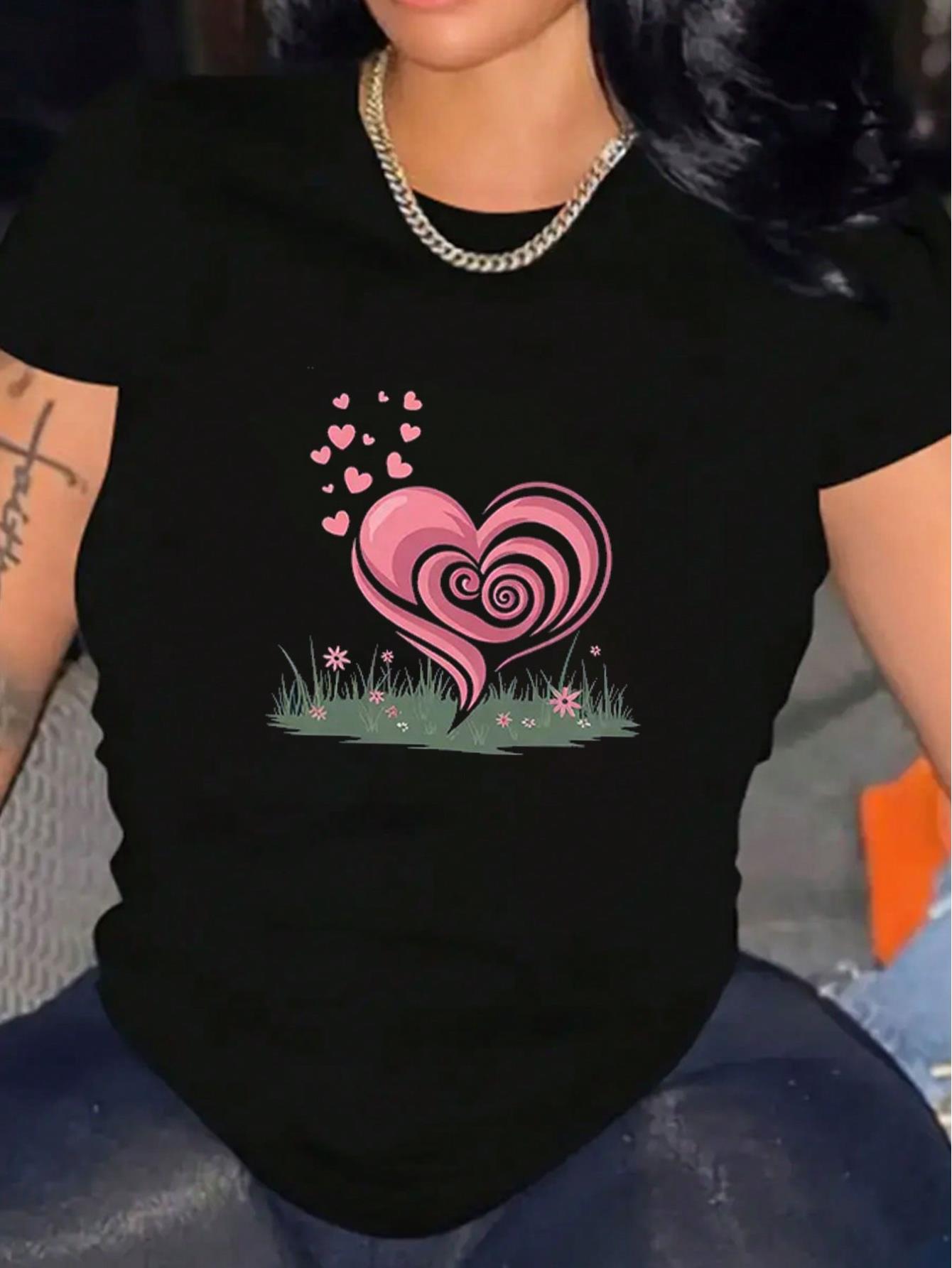 thumbnail image 1 of Women's Vibrant Valentine's Day Graphic Tee Crew Neck Short Sleeve Shirt For Daily Wear, 1 of 4