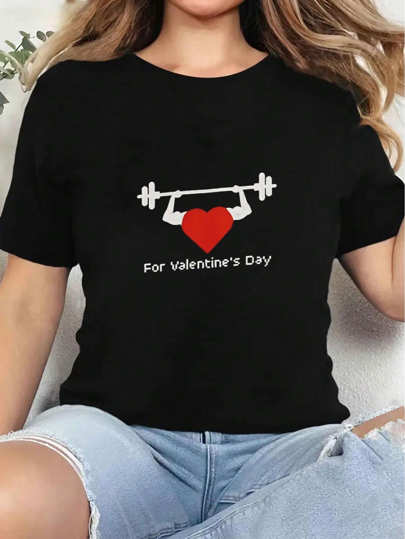 thumbnail image 1 of Valentine'S Day Exercise Love graphic Tees Soft Cotton Crew Neck Short Sleeve T-Shirt Funny Novelty Design Shirts, 1 of 6