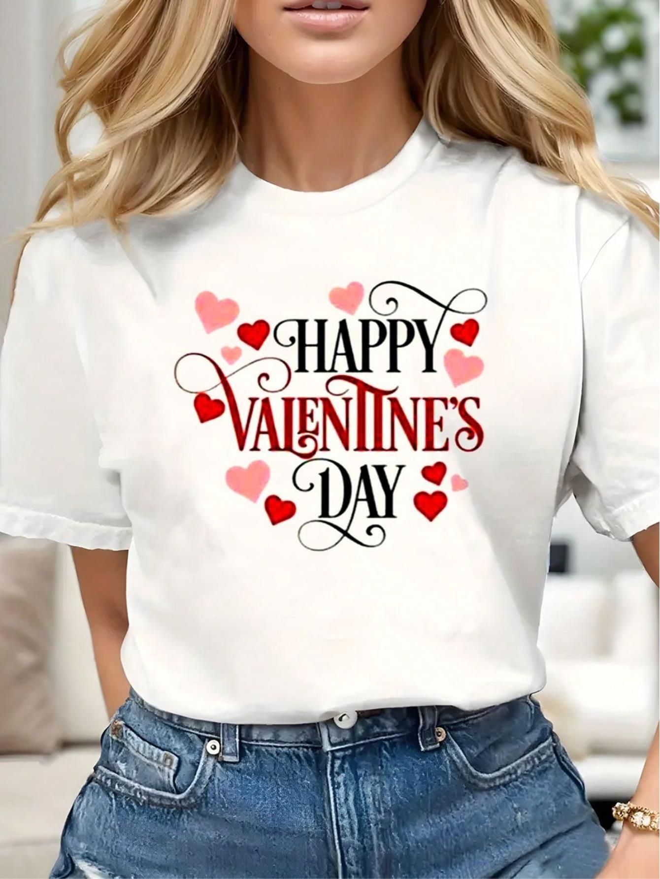 thumbnail image 1 of Valentine's Day printed shirt T-shirt Casual short sleeve top regular pure cotton breathable, 1 of 6