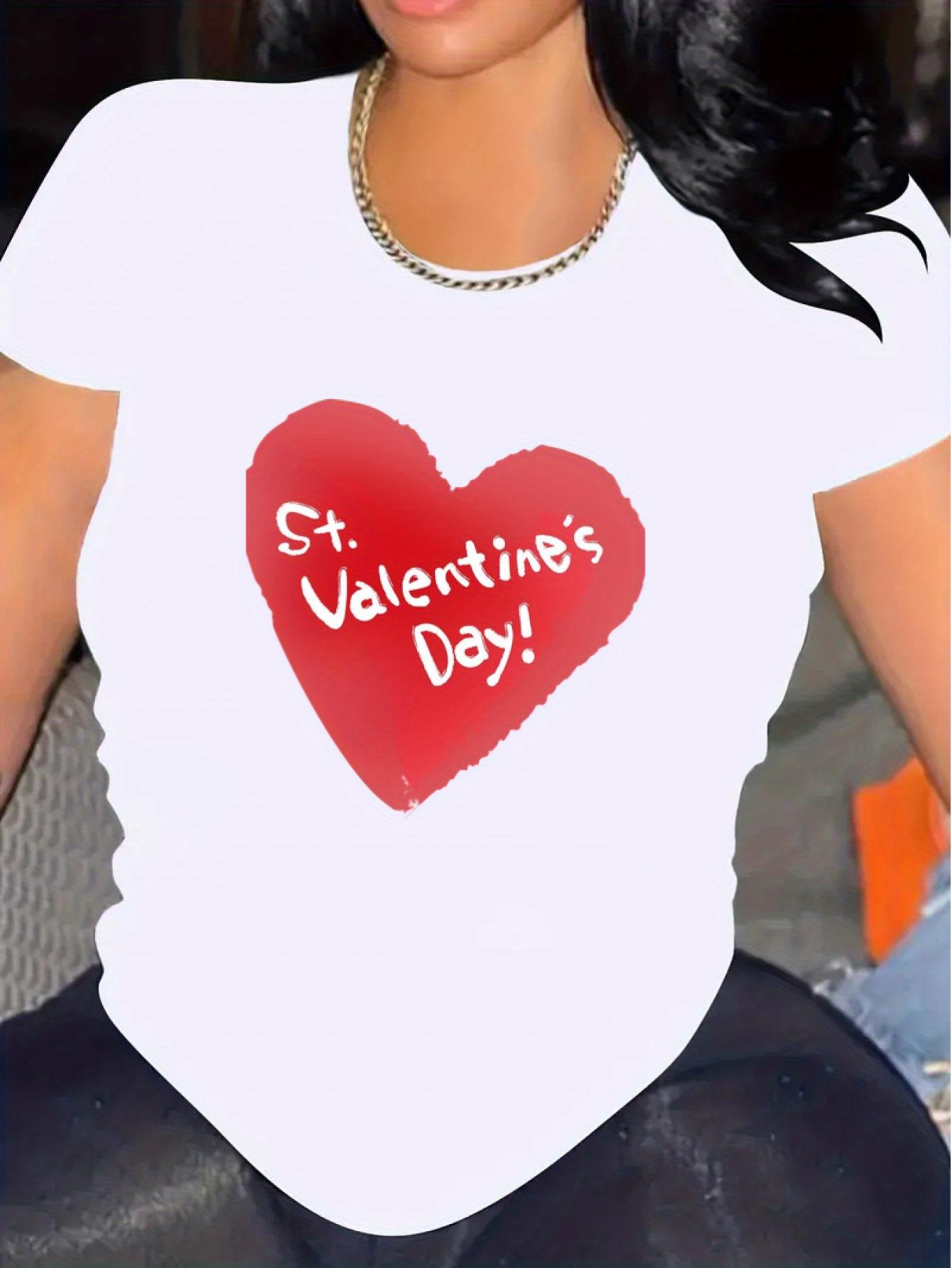 thumbnail image 2 of Women's Short Sleeve T-Shirt 'Valentines Day' Heart Print, Round Neck Fashion Casual Loose Soft Short Sleeve Sports Top Valentine's Day Gift For Her, 2 of 8