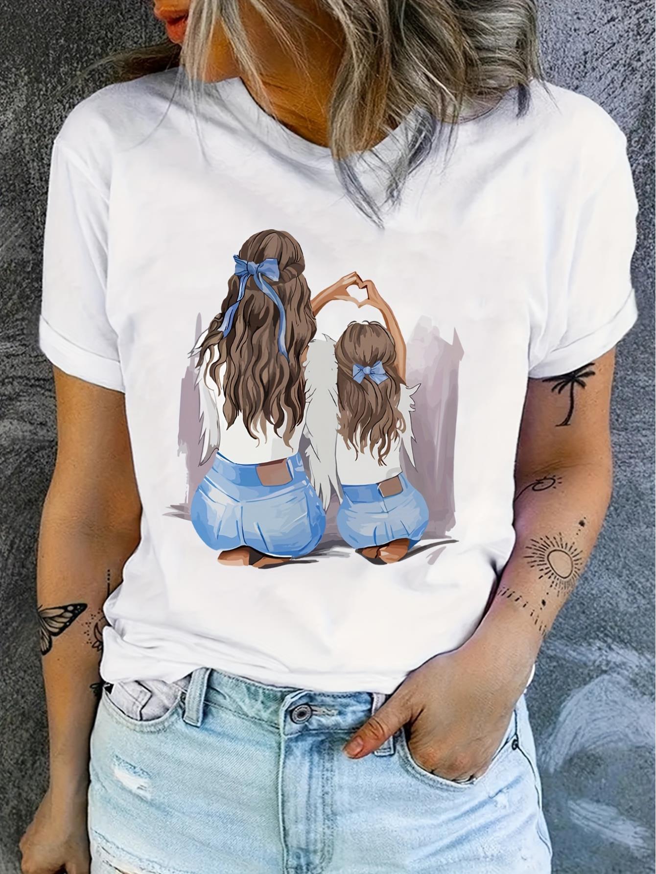 Mother and Daughter Back Parent-child Style, New Fashion Casual Women's T-shirt, Pure Cotton Conventional