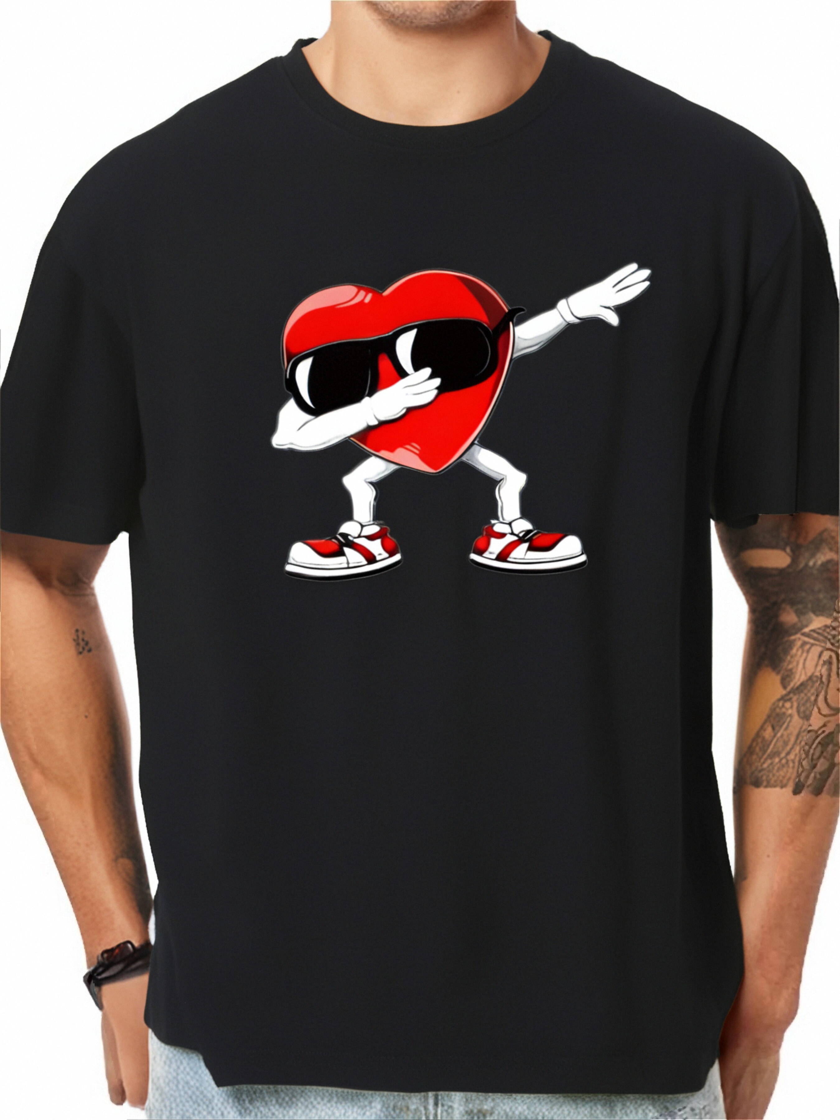 thumbnail image 1 of Men's Fun Valentine's Day Heart Print T-Shirt - Casual Crew Neck, Short Sleeve, Summer Top, Breathable Valentine's Day Outfit, Fun, Round Neck, 1 of 7
