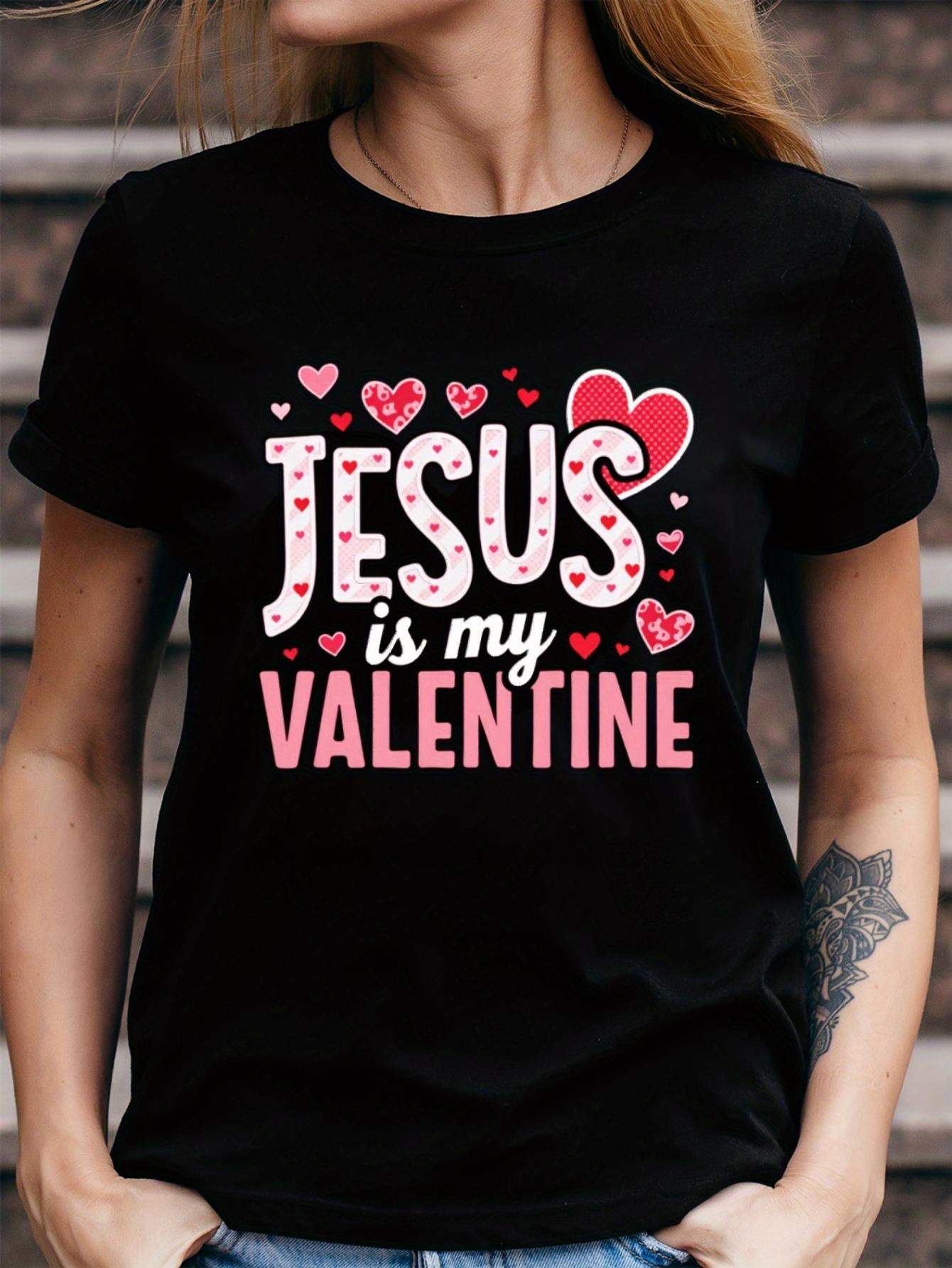 thumbnail image 1 of Women'S Religious Valentine'S Day T-Shirt - Jesus Is My Valentine Design, Sweet Pink Heart Print - Perfect Gift for Her - Limited Time Sale!, 1 of 6