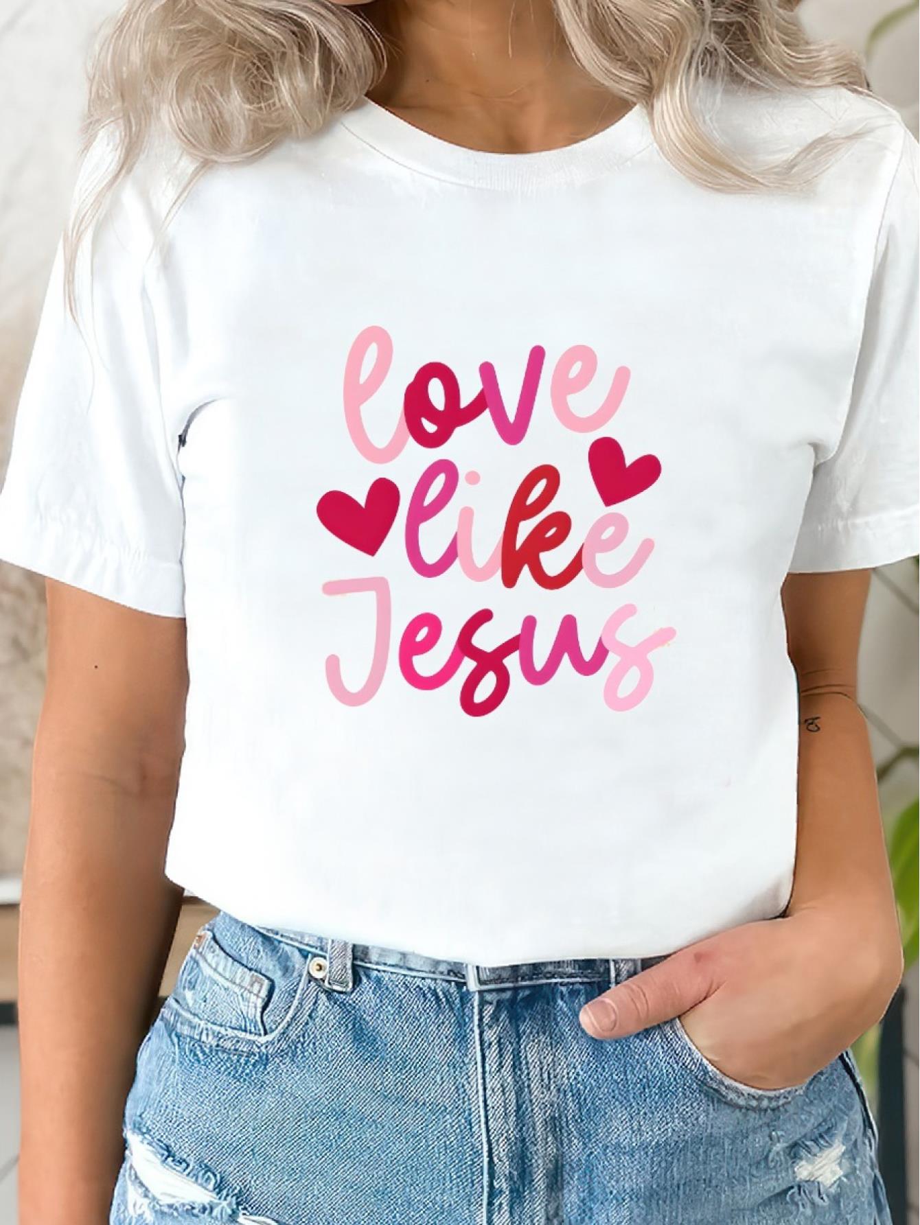 thumbnail image 1 of Retro Love Like Jesus Coquette, Coquette Heart Bow Fashionable Women'S Casual T-Shirt - Round Neck Short Sleeve Printed T-Shirt - Comfortable, Breathable, Versatile - Suitable for Outdoor Sports, Tra, 1 of 8