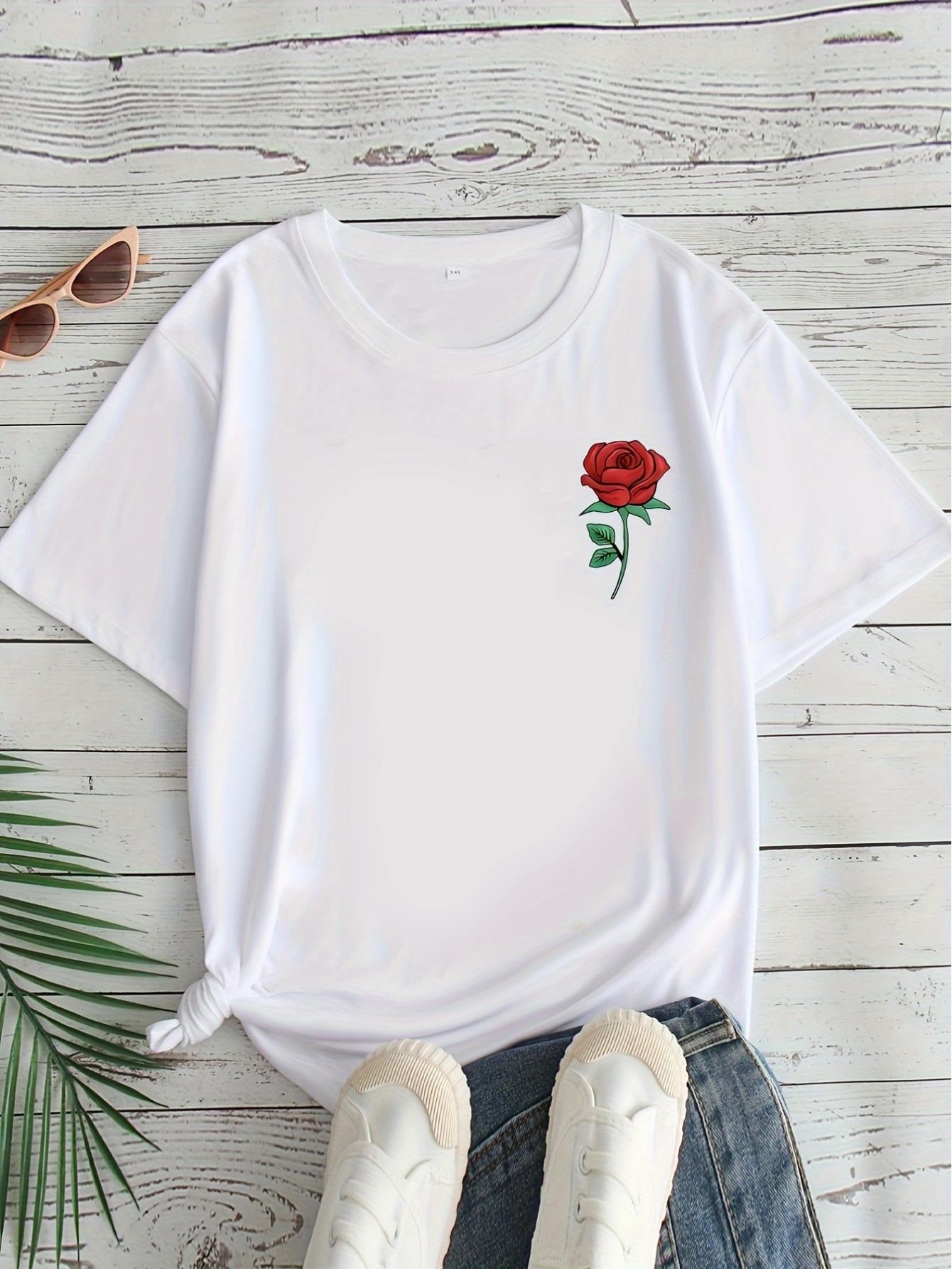 thumbnail image 4 of Floral Embroidered T-Shirt for Women, Casual Crew Neck Short Sleeve Top, Knit Fabric with Slight Stretch, for All Season Wear, 4 of 8