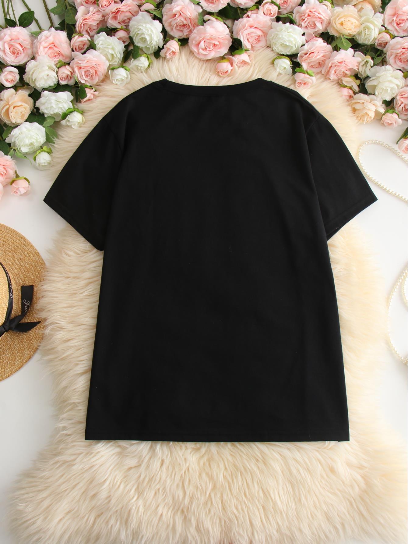 thumbnail image 3 of Floral Embroidered T-Shirt for Women, Casual Crew Neck Short Sleeve Top, Knit Fabric with Slight Stretch, for All Season Wear, 3 of 8