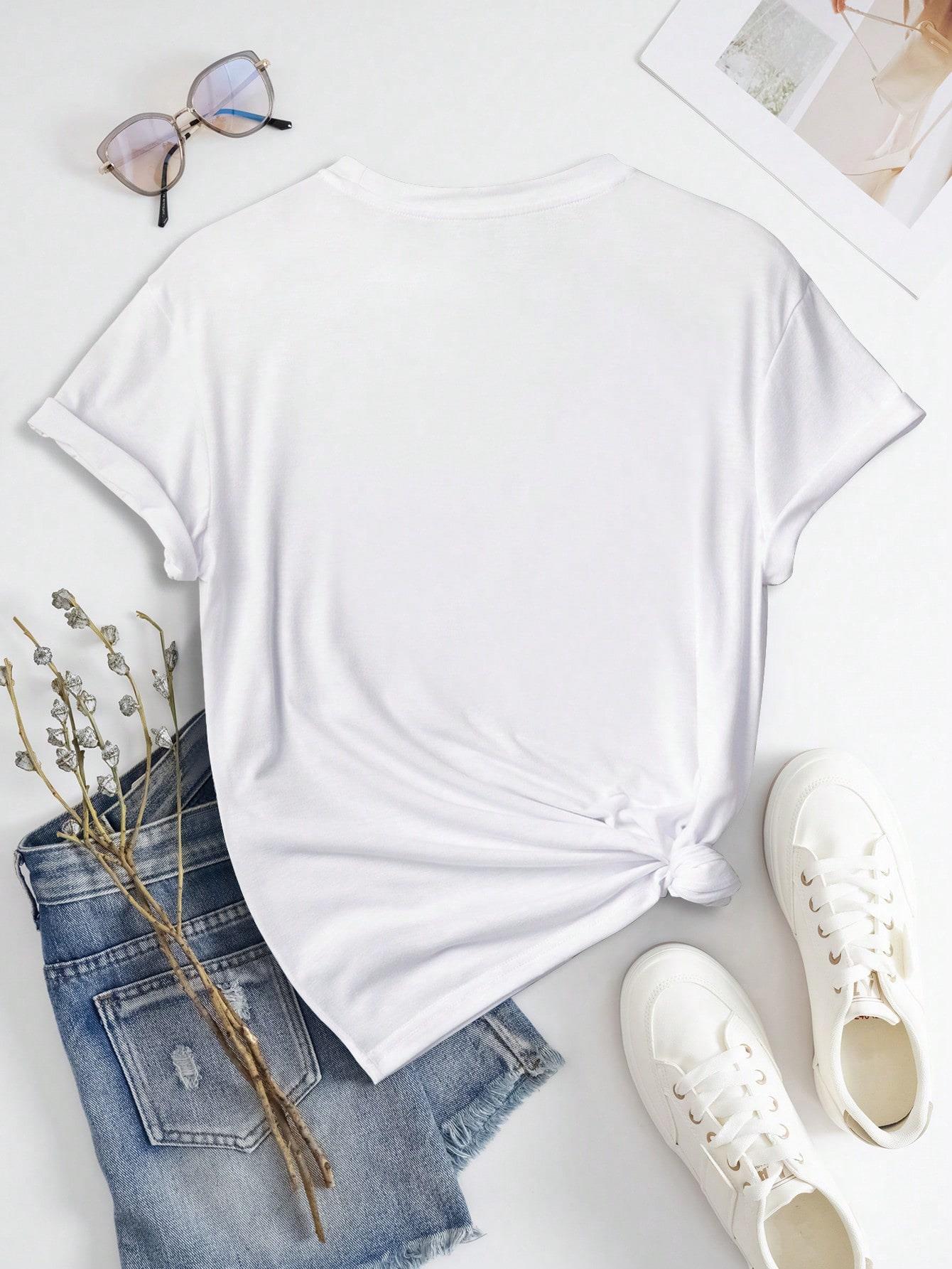 thumbnail image 2 of Women Summer Casual Flower & Letter Printed Short Sleeve T-Shirt Graphic Tees Women Tops, 2 of 5