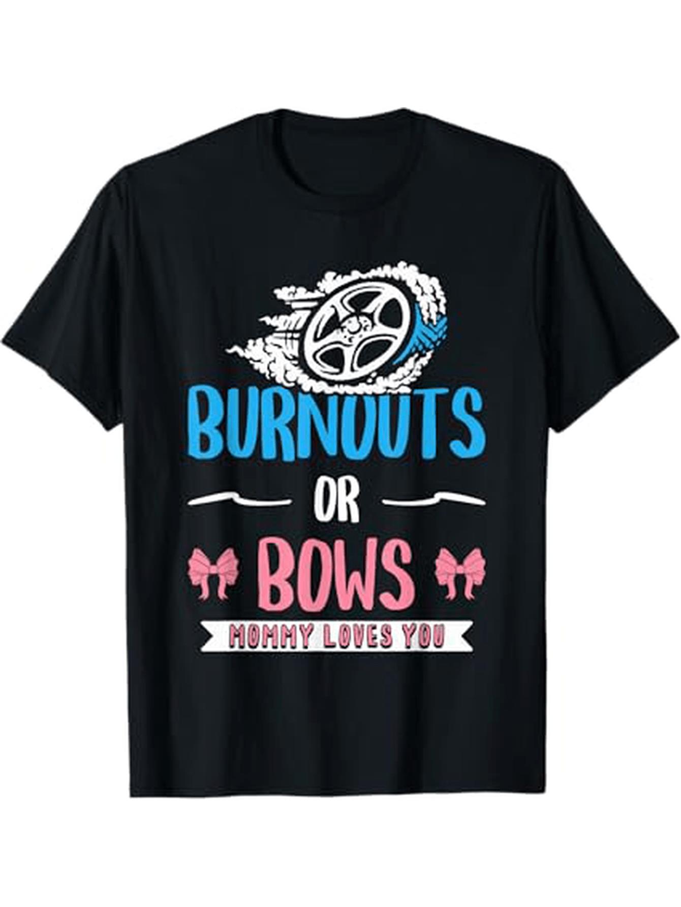 thumbnail image 2 of Mommy Burnouts or Bows Gender Reveal Baby Party Announcement T-Shirt, 2 of 7