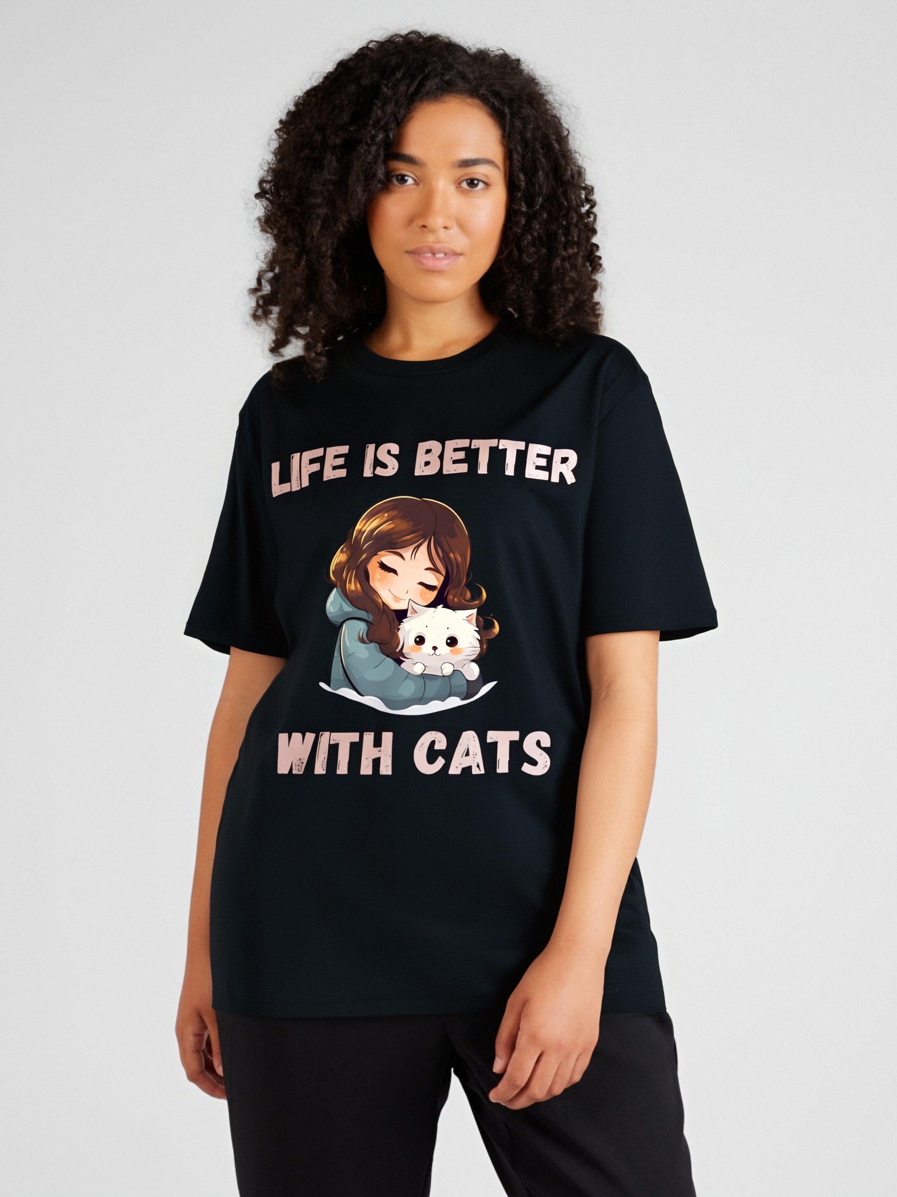 Men T-shirt 100% Cotton - Valentines Cat Lover Life Is Better With Cats Mothers Day T-Shirt