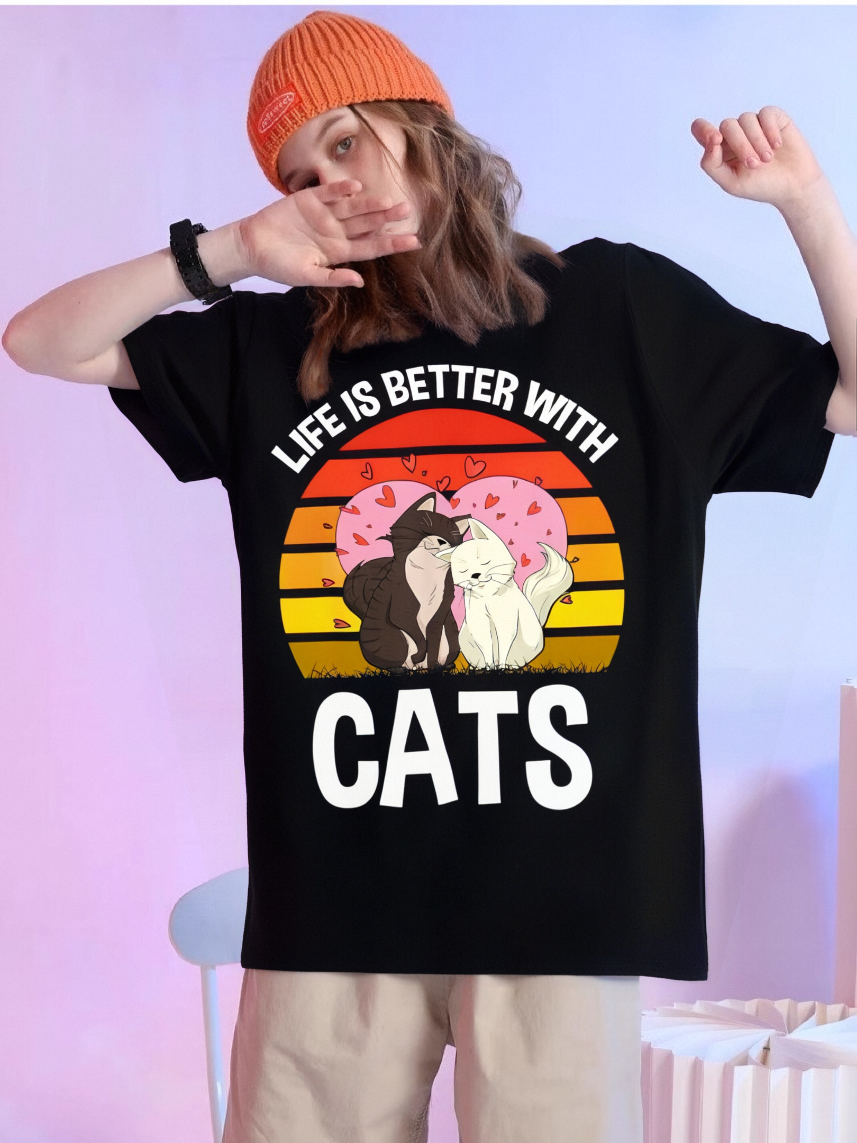 thumbnail image 1 of Valentine's Cat Lover Life Is Better with Cats Mother's Day T-Shirt, 1 of 6