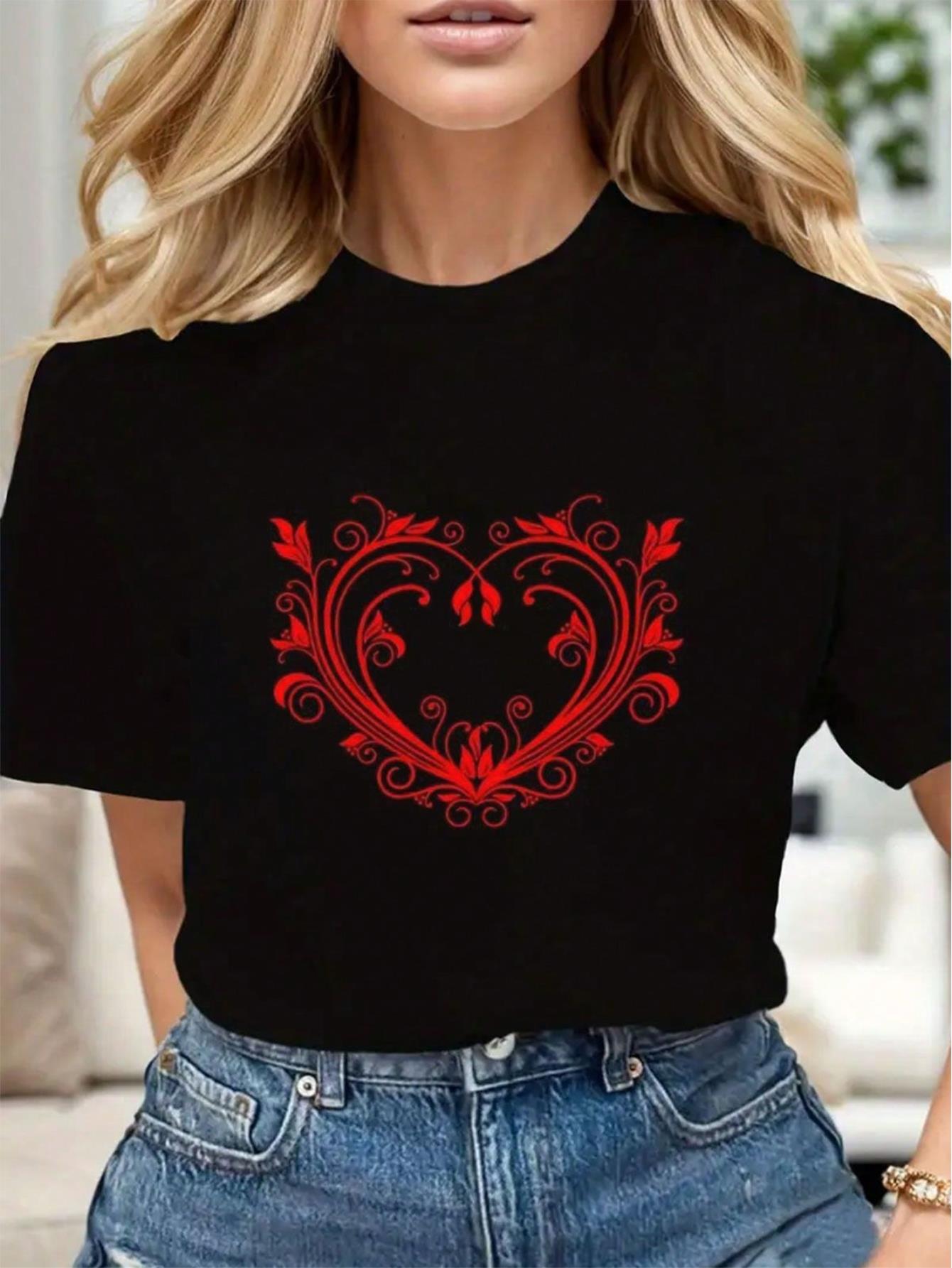 thumbnail image 1 of Happy Valentine's Day Fashion Tee Women Cotton Soft Stylish Casual Short Sleeve Crew Neck Top, 1 of 6