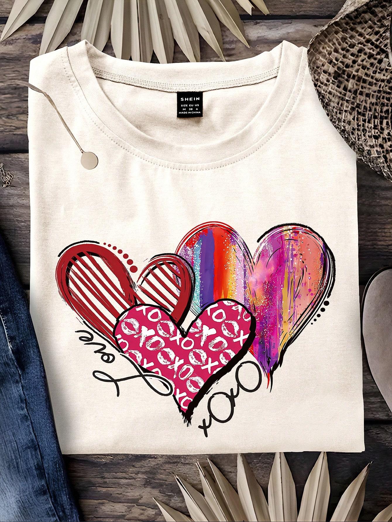 thumbnail image 2 of Valentine's Day Heart Graphic Print Casual Women Short Sleeve T-Shirt, 2 of 4