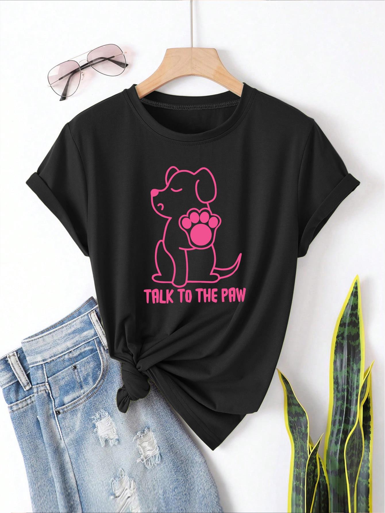 thumbnail image 3 of Plus Size Women's Sassy Dog Graphic Tee - Comfortable Short Sleeve Top with Breathable Fabric, Casual Fashion Design, Fun "Talk to the Paw" Slogan, and Relaxed Fit for Everyday Wear, 3 of 7