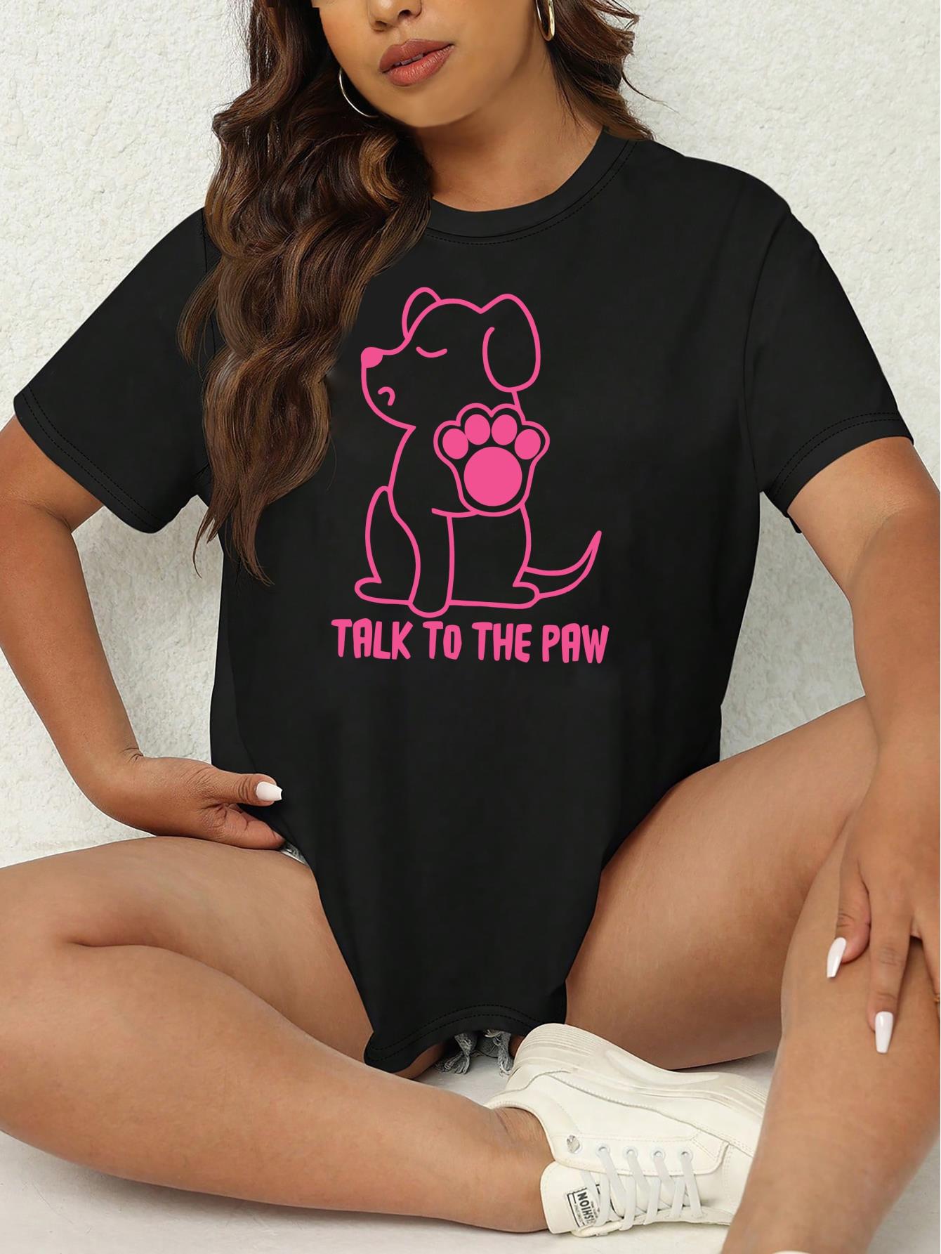 thumbnail image 1 of Plus Size Women's Sassy Dog Graphic Tee - Comfortable Short Sleeve Top with Breathable Fabric, Casual Fashion Design, Fun "Talk to the Paw" Slogan, and Relaxed Fit for Everyday Wear, 1 of 7