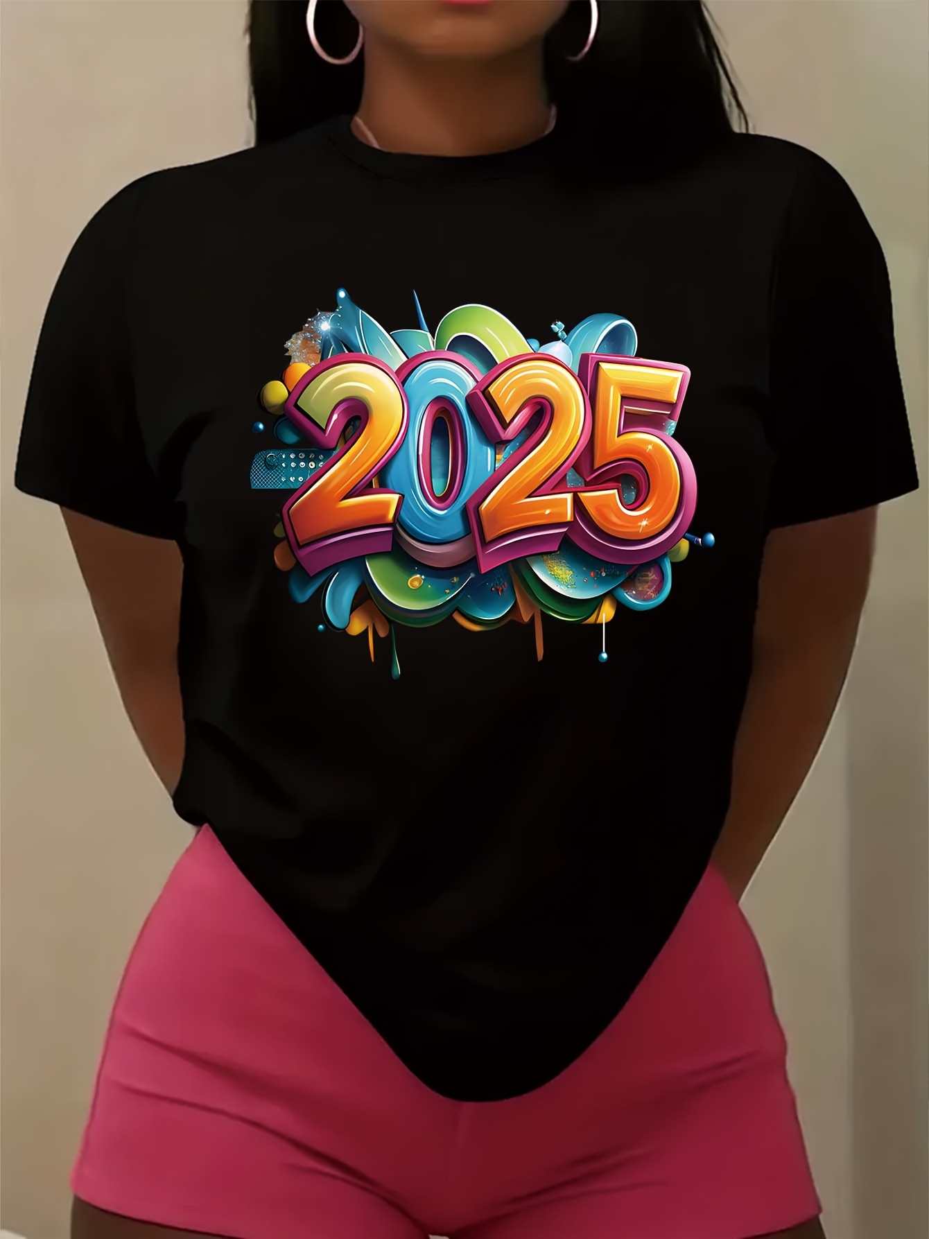 thumbnail image 2 of Vibrant 2025 Print Crew Neck T-Shirt for Women - Casual Short Sleeve, Breathable Polyester, Machine Washable - Perfect for Spring & Summer, 2 of 5