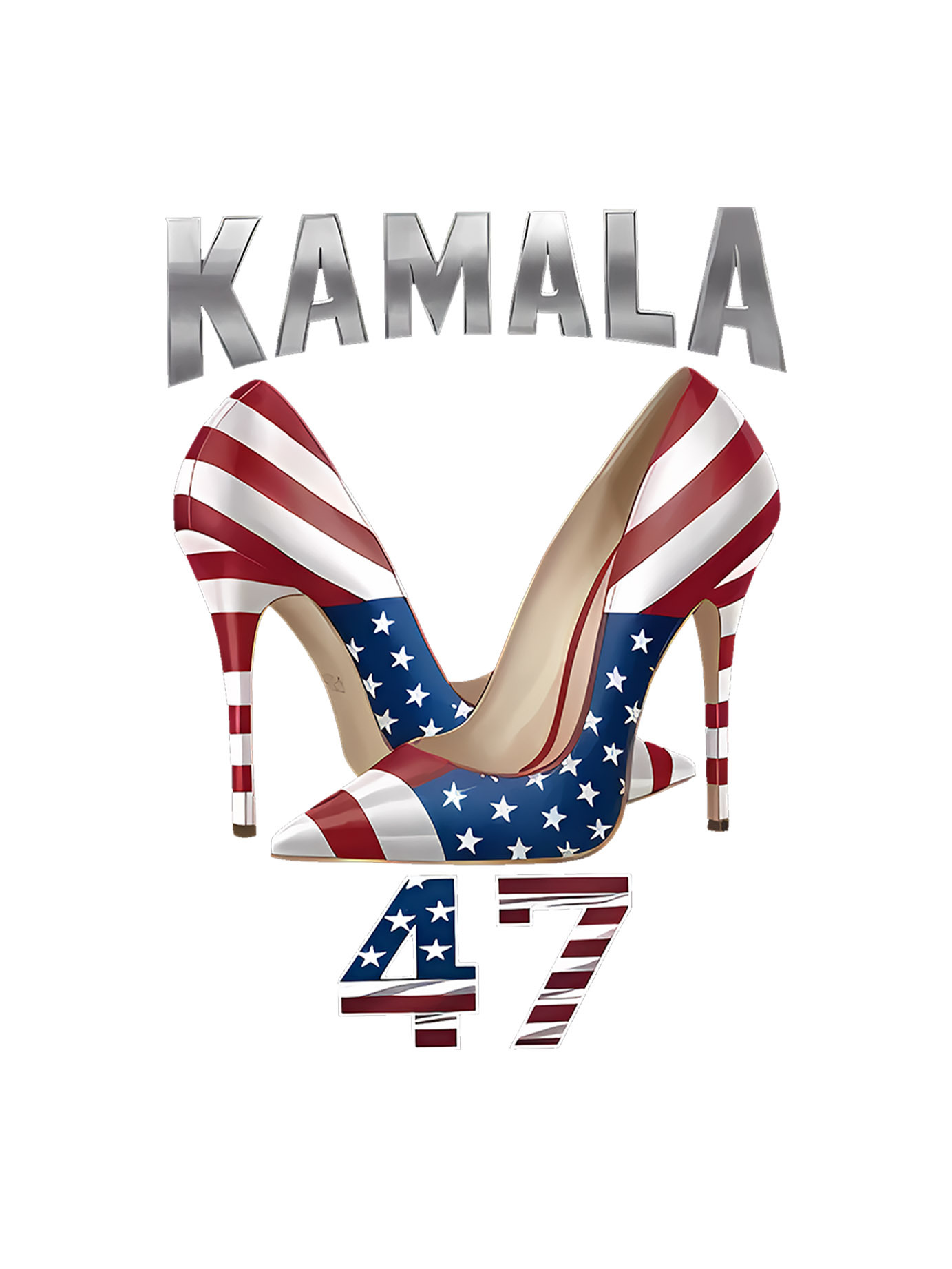 thumbnail image 2 of Flag High Heels & Letter Print Comfy T-Shirt, Round Neck Short Sleeve Sports Tee, Women's Activewear, 2 of 8