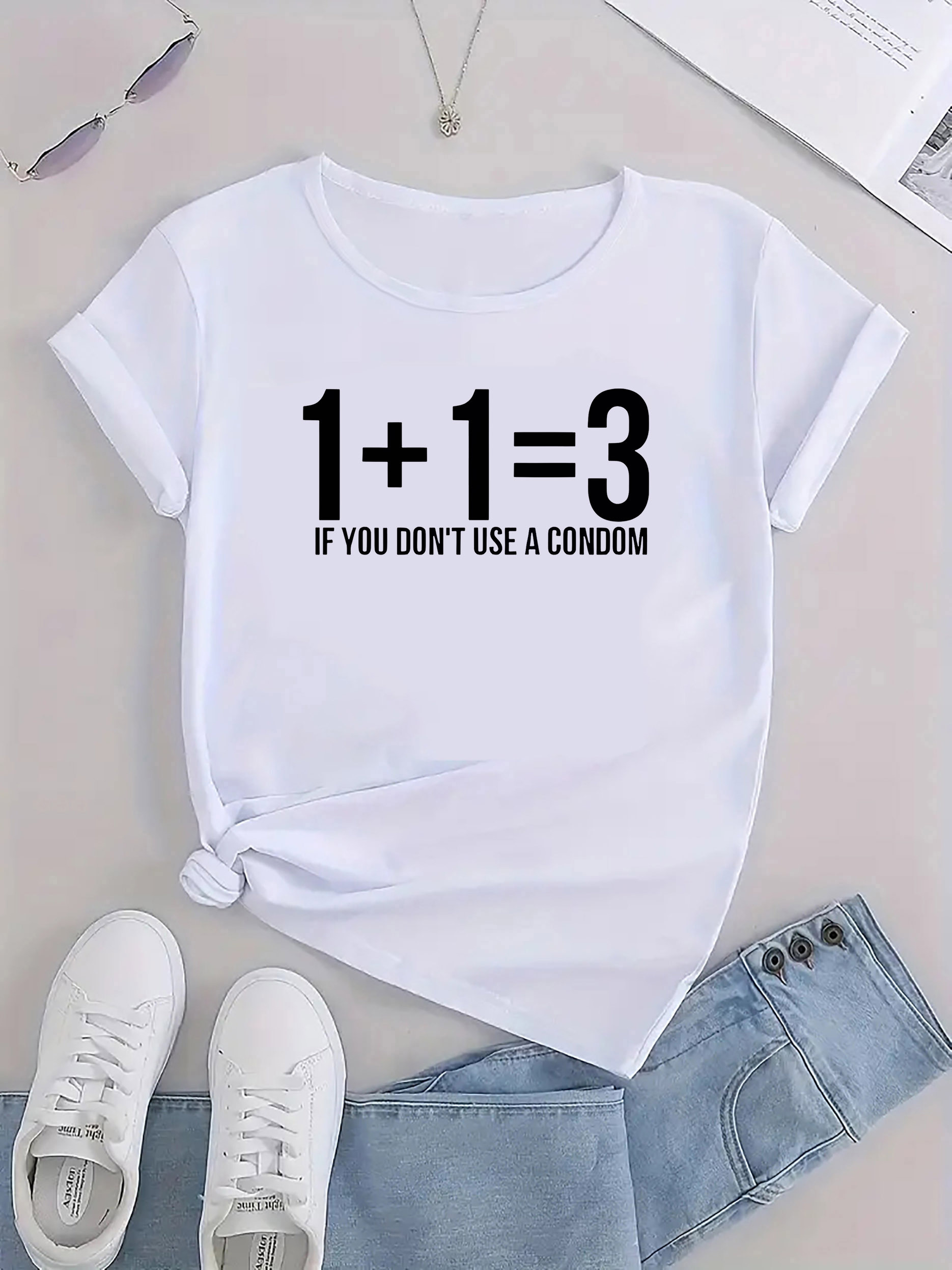 thumbnail image 2 of Women's Fashionable Black T-Shirt with Creative English Number Print - Casual Round Neck, Short Sleeve, Comfortable Polyester Blend, Machine Washable - Ideal for Summer, 2 of 8