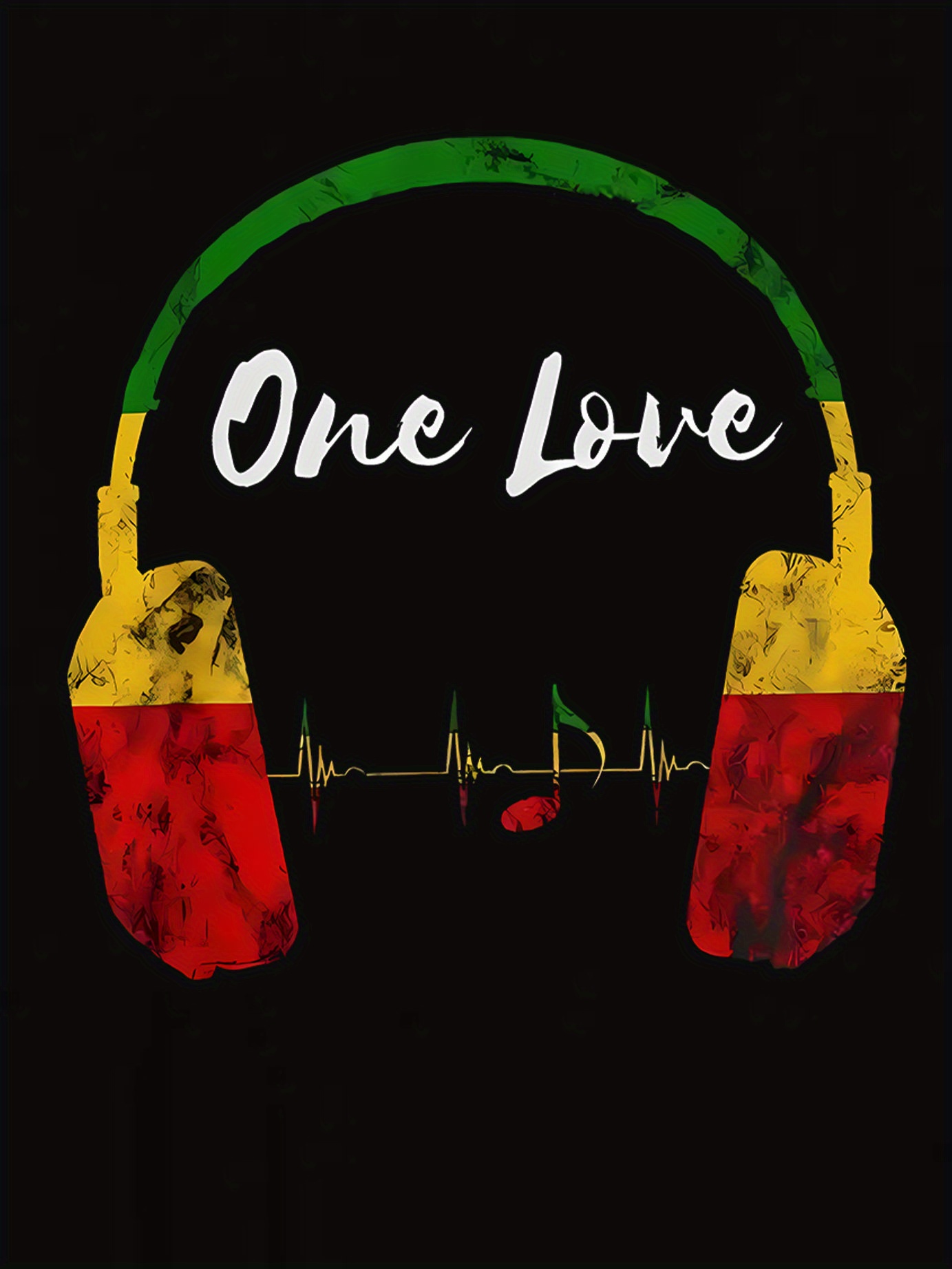 thumbnail image 4 of 1pc Women'S Casual Crew Neck T-Shirt with Geometric-Patterned Headphones and "One Love" Print, Polyester Knit Fabric, Medium Stretch, All-Season Comfort Fit, 4 of 8