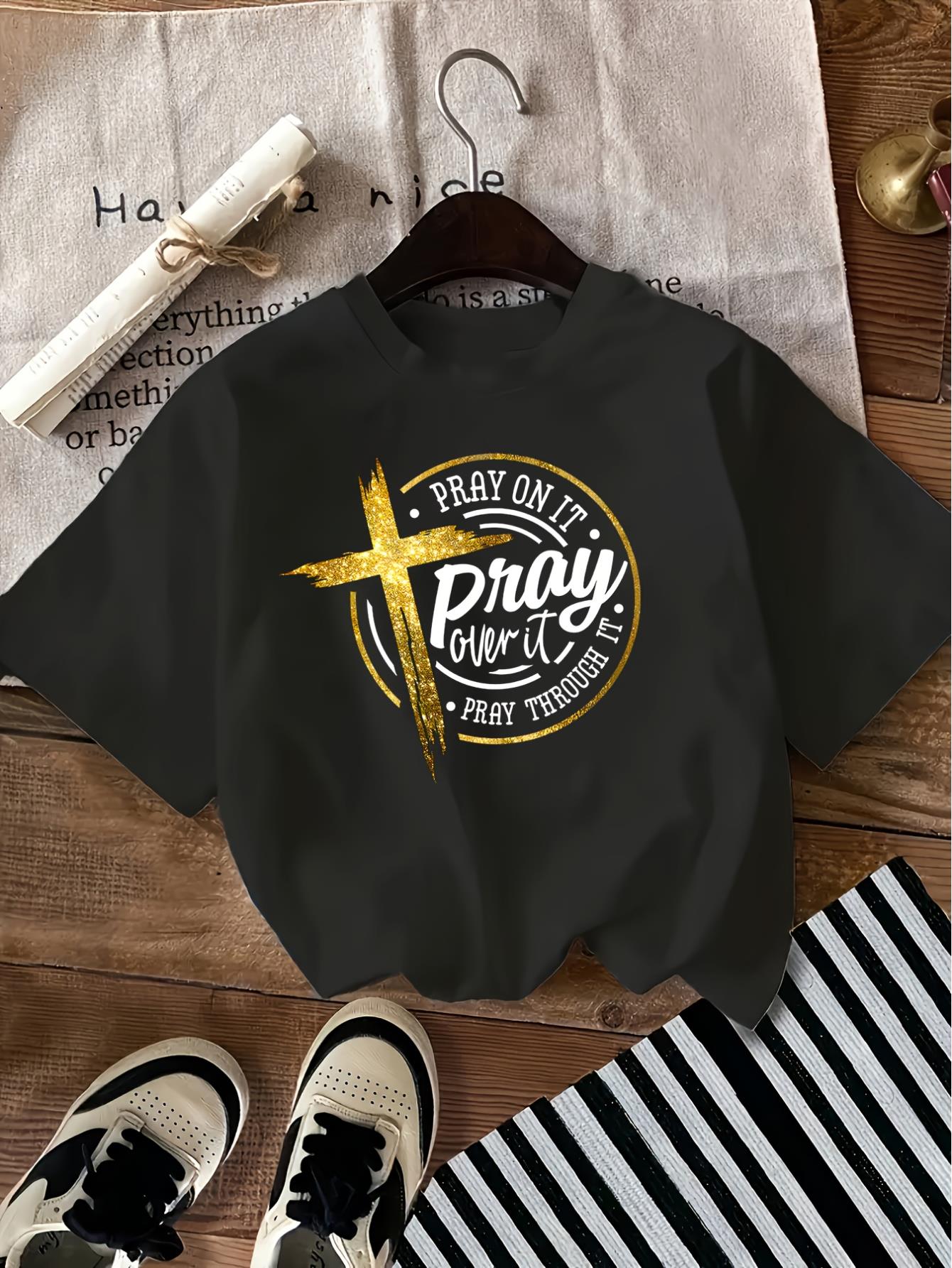 thumbnail image 2 of Vintage-Inspired Cross Print T-Shirt for Women - Casual Crew Neck, Short Sleeve, Polyester Blend, Machine Washable - Perfect for Summer, 2 of 8
