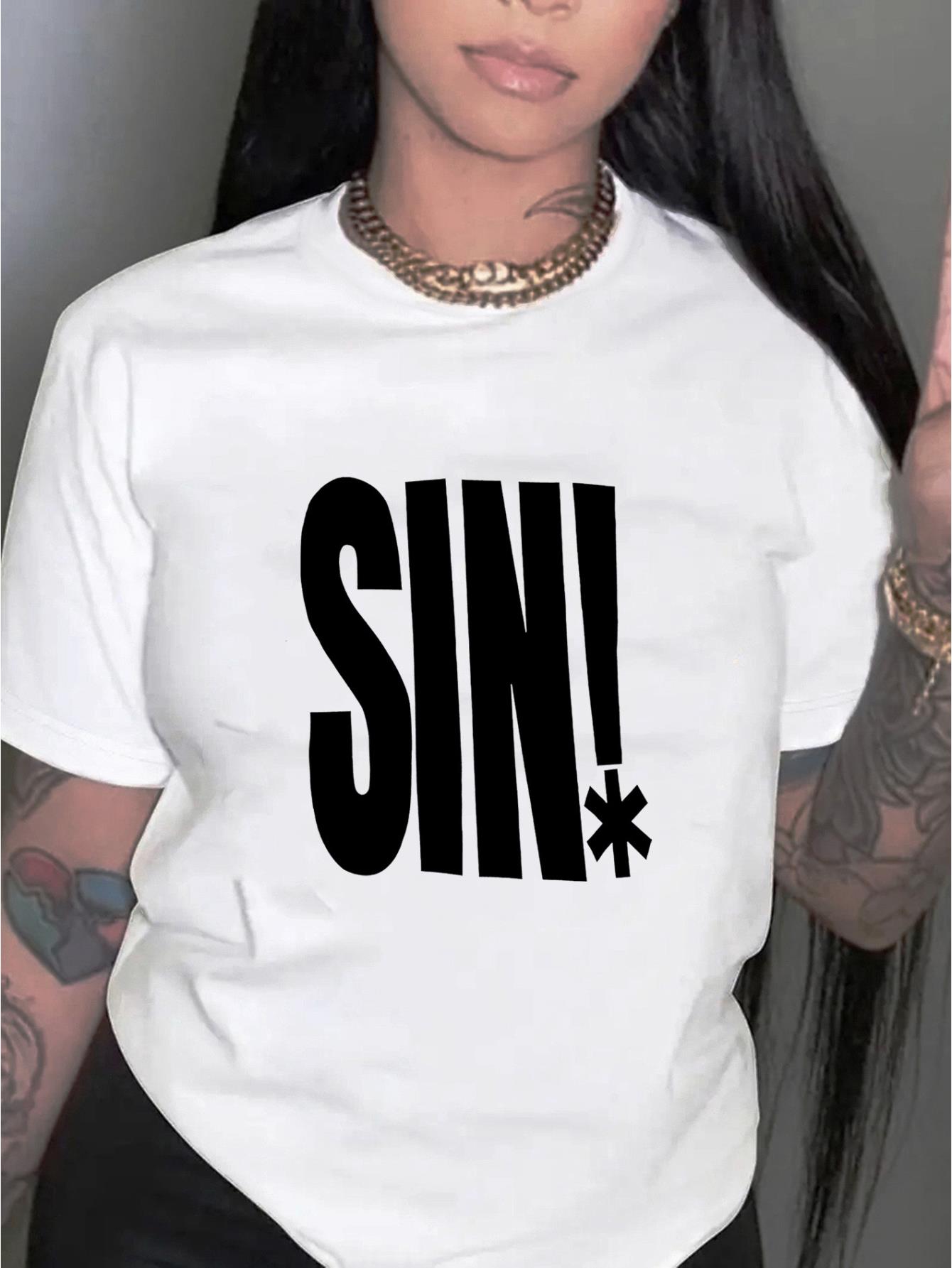thumbnail image 1 of Letter Print Casual Sports T-shirt, Short Sleeve Crew Neck Spring & Summer Top, Women's Clothing, 1 of 8