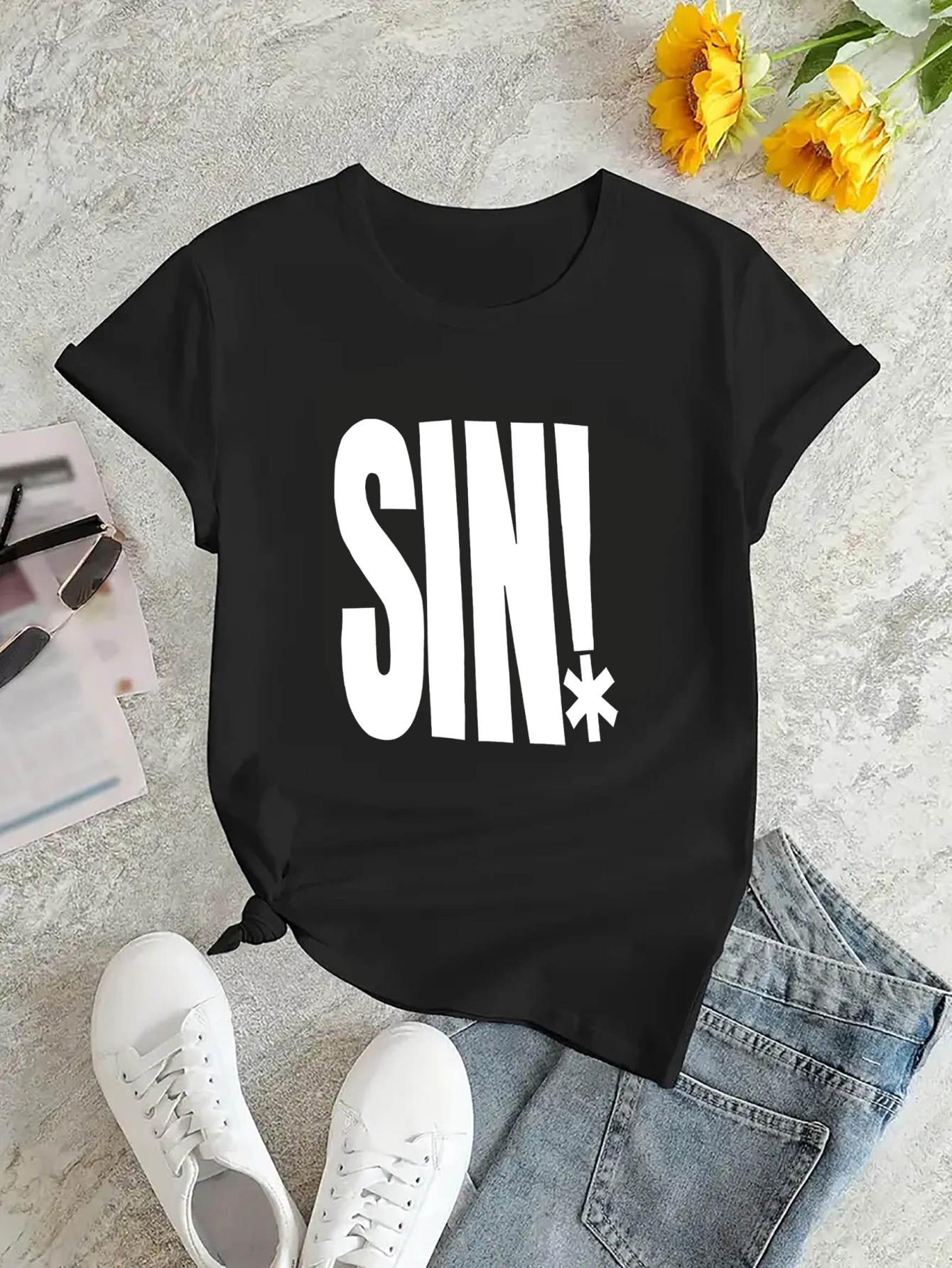 thumbnail image 3 of Letter Print Casual Sports T-shirt, Short Sleeve Crew Neck Spring & Summer Top, Women's Clothing, 3 of 8