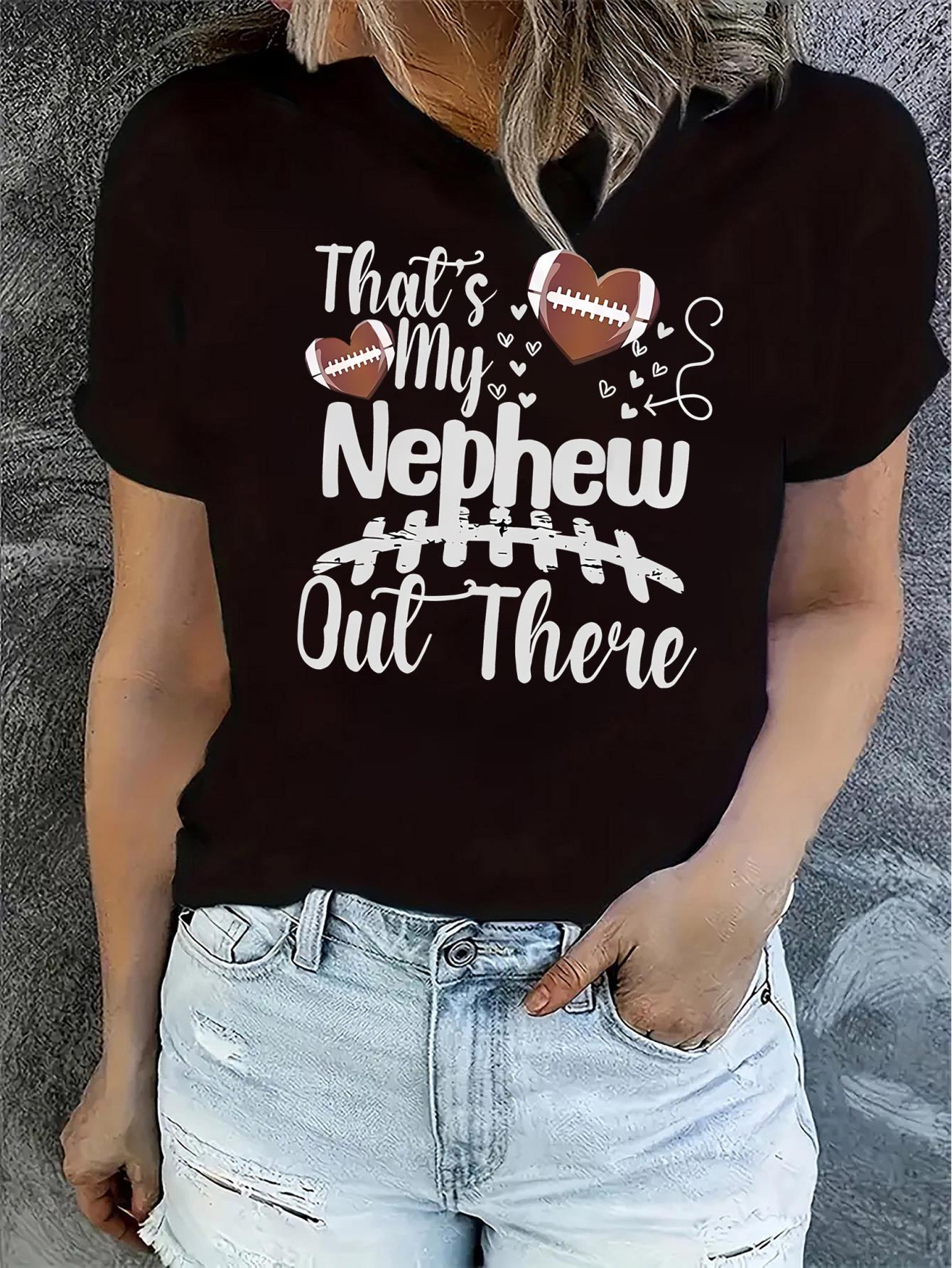 thumbnail image 2 of Women'S Casual Polyester-Spandex T-Shirt with Football Heart Nephew Graphic, Crew Neck Short Sleeve Shirt for All Seasons, 2 of 8