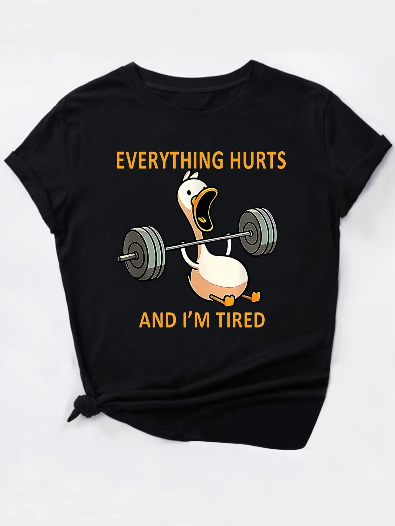 thumbnail image 3 of Women'S Funny Duck Weightlifting Print T-Shirt, Casual Crew Neck Short Sleeve Top, 100% Polyester Knit Fabric, Medium Stretch, 180g/m², Spring/Summer/Fall Fashion Tee, 3 of 7