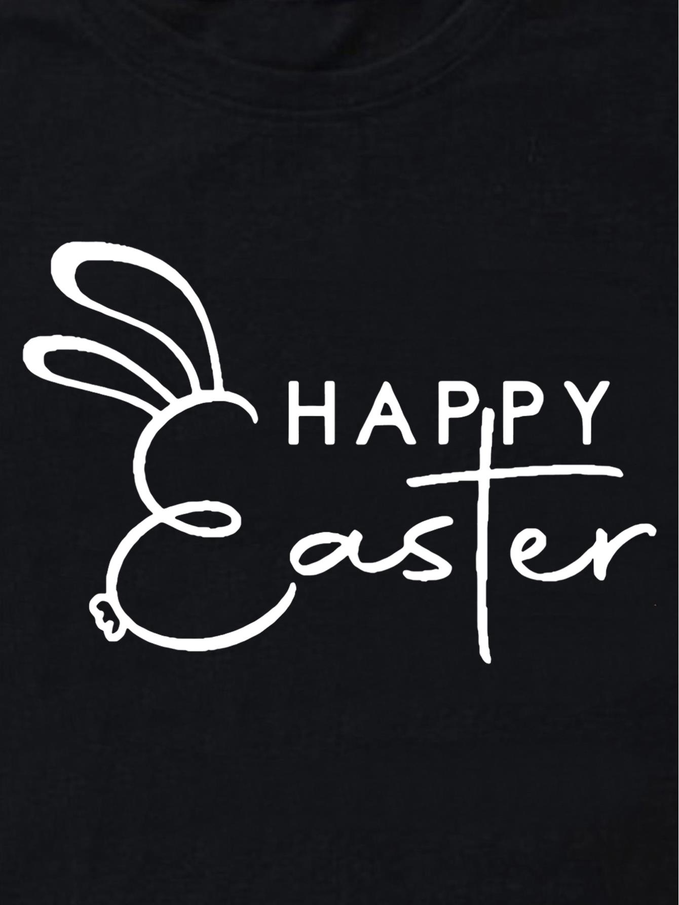 thumbnail image 3 of Happy Easter Cute Rabbit Ears Print Round Neck T-Shirt, Women's Fashion Sports Loose Trendy Short Sleeve T-Shirt, 2025 Spring Summer New Top, 3 of 7