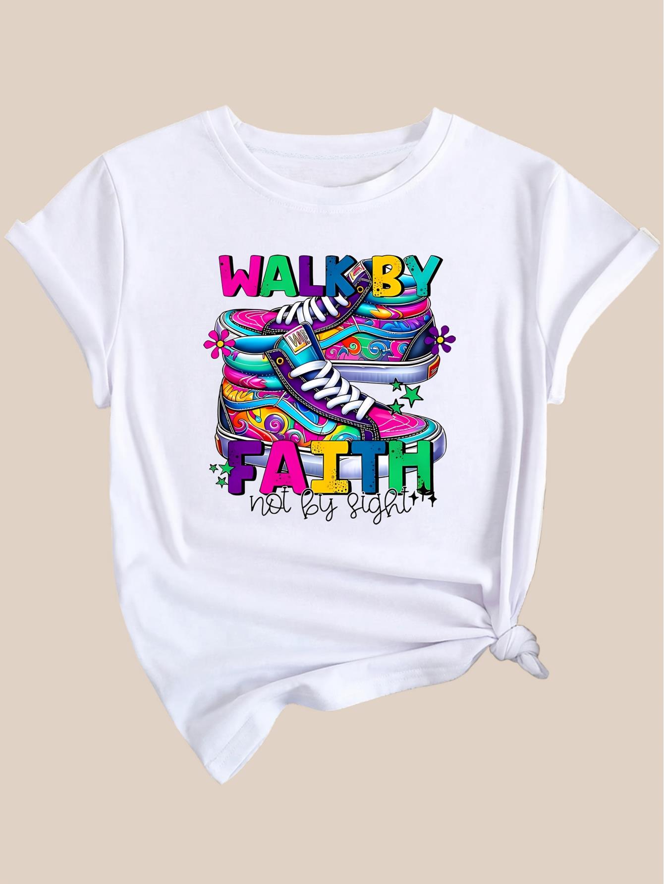 thumbnail image 4 of Colorful Canvas Shoes with Letter Prints for Stylish Black Women, Casual Round-Neck Short-Sleeve T-Shirt., 4 of 7