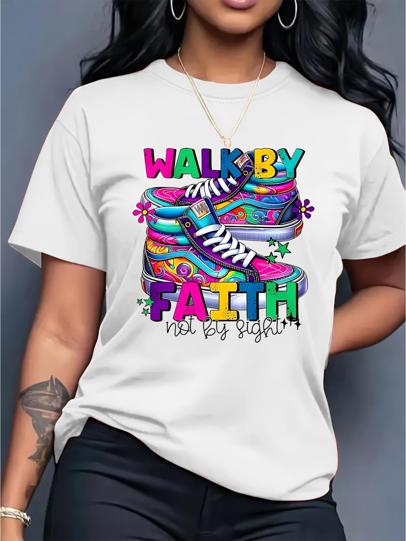 Colorful Canvas Shoes with Letter Prints for Stylish Black Women, Casual Round-Neck Short-Sleeve T-Shirt.