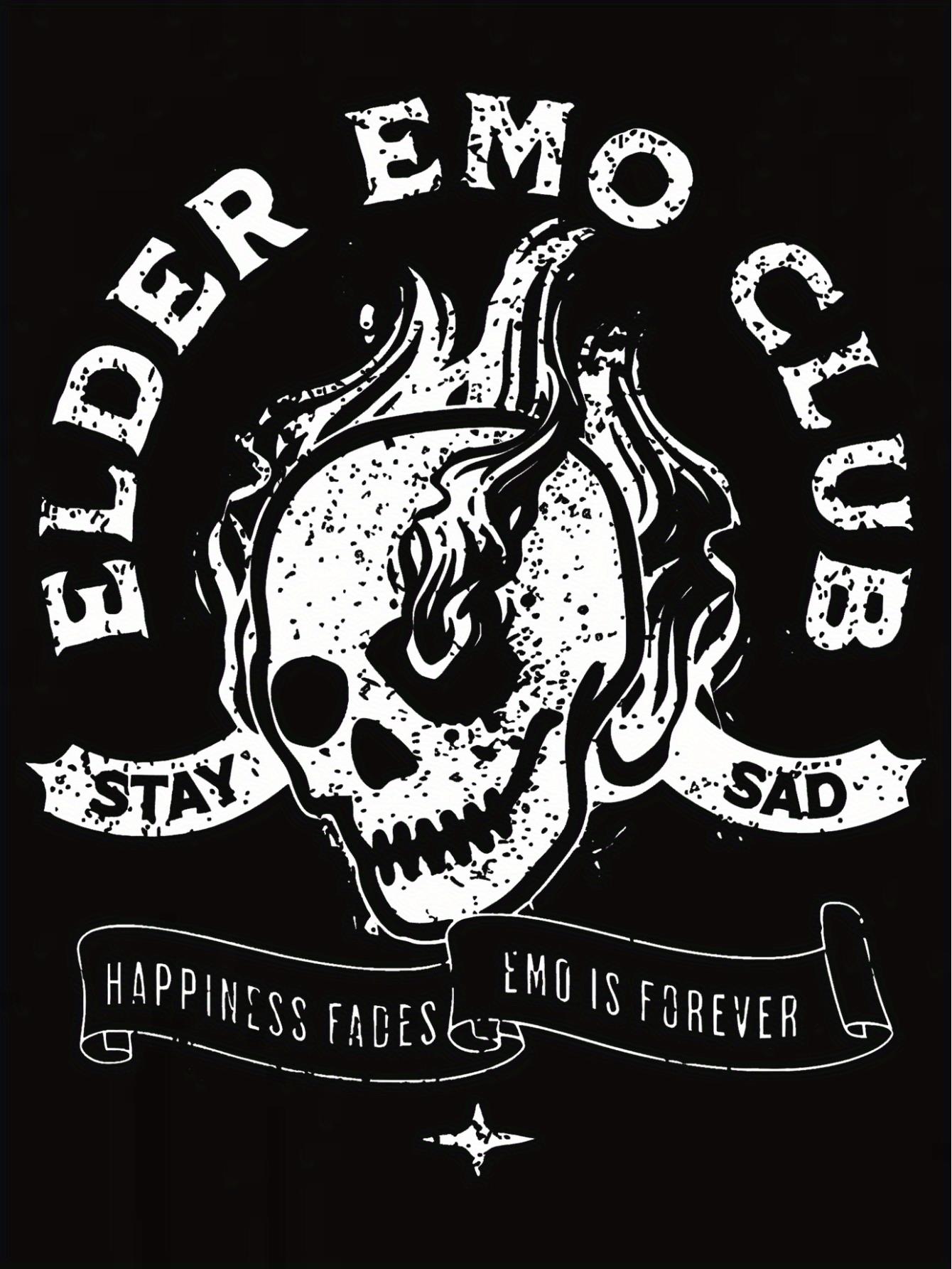 thumbnail image 3 of [Minimalist] Women's Elder Emo Club Graphic T-Shirt - Black, Skull & Flame Design with Bold Text, Polyester Spandex Blend, Crew Neck, Short Sleeve, Casual Alternative Style, Medium Stretch Knit Fabri, 3 of 7