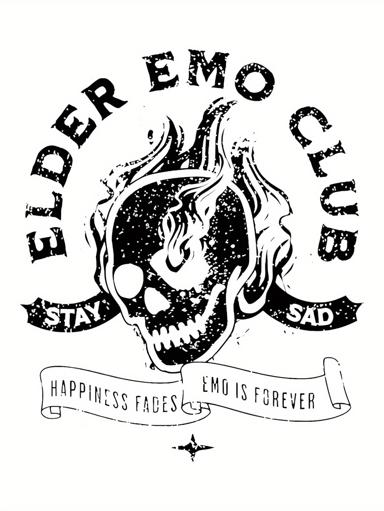 thumbnail image 4 of [Minimalist] Women's Elder Emo Club Graphic T-Shirt - Black, Skull & Flame Design with Bold Text, Polyester Spandex Blend, Crew Neck, Short Sleeve, Casual Alternative Style, Medium Stretch Knit Fabri, 4 of 7